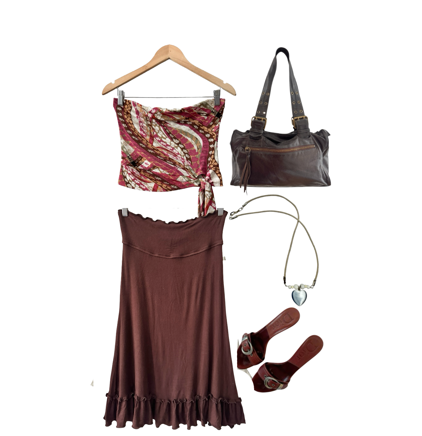 Vintage Chocolate Ruffle Jersey Midi Skirt (S)