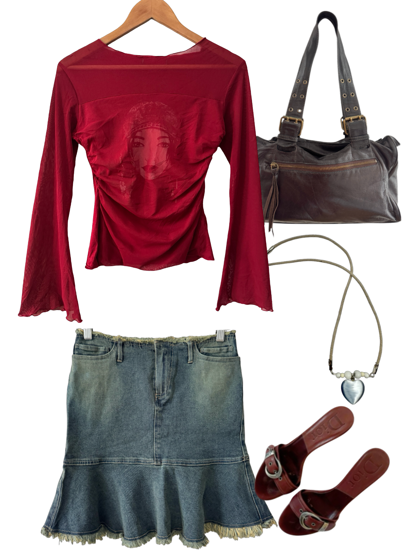 Vintage Y2K Crimson Muse Mesh Top (S-M)