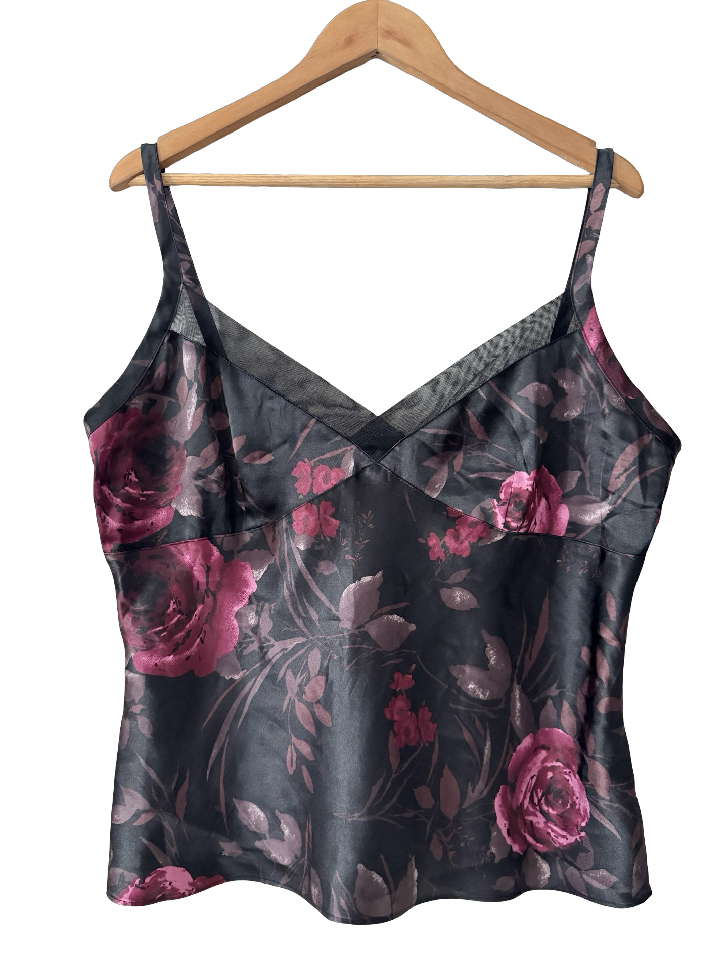 Vintage Y2K Midnight Rose Satin Cami (XL)