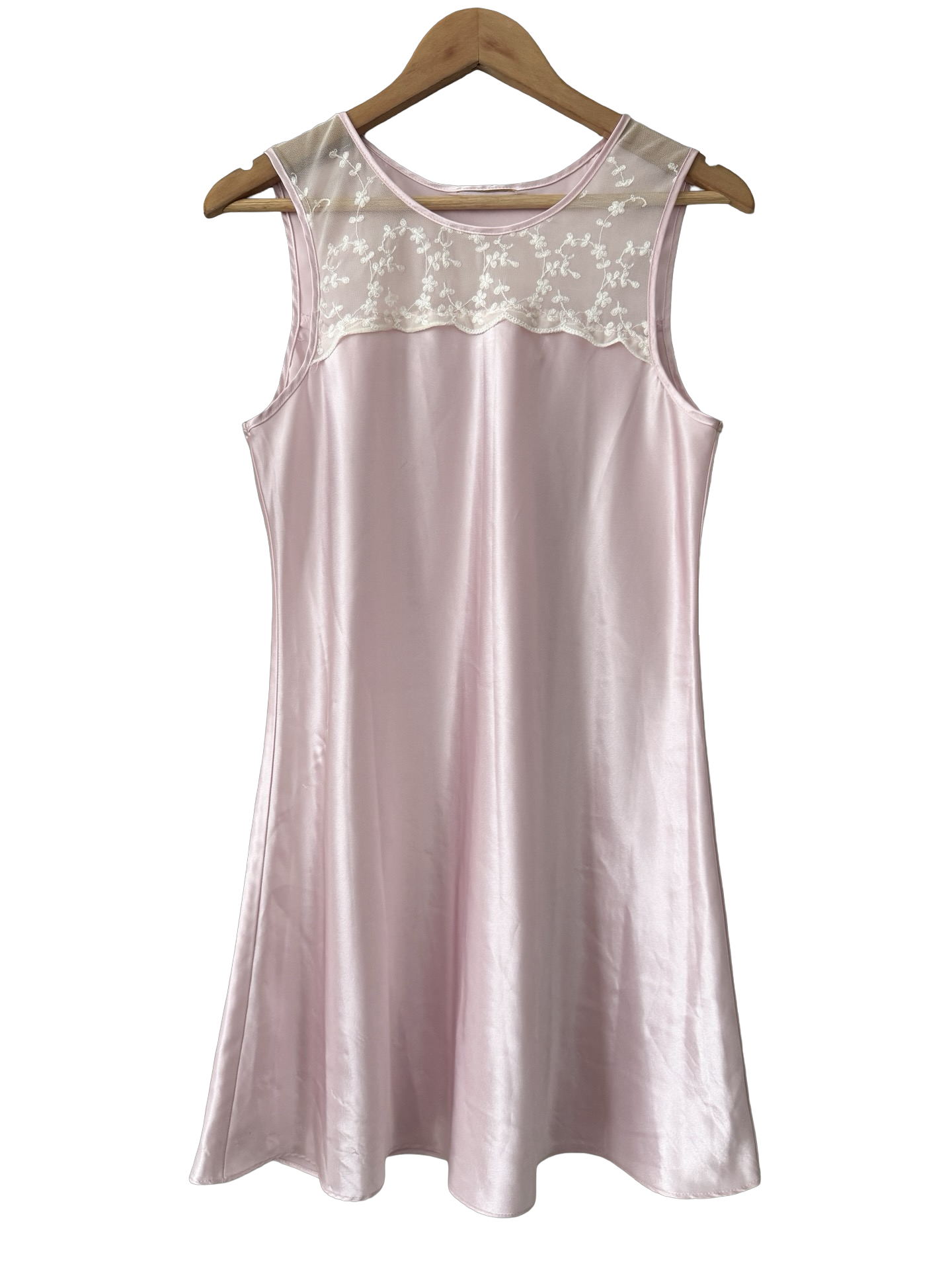 Vintage 90s Ballet Pink Lace-Neck Slip Dress (M)