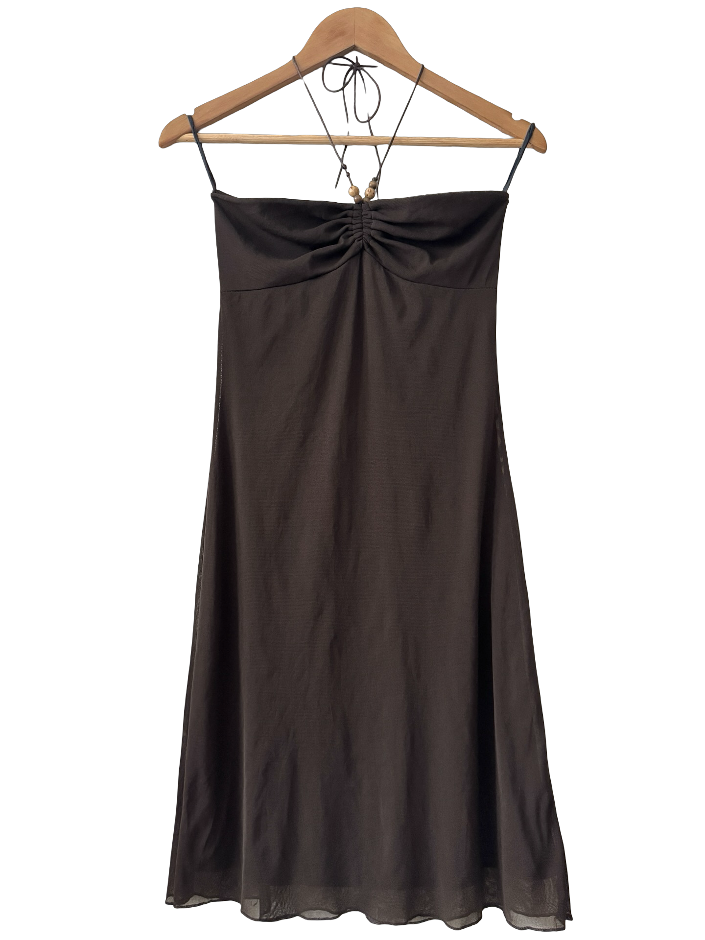 Vintage 90s Knit Chocolate Halter Dress (S)