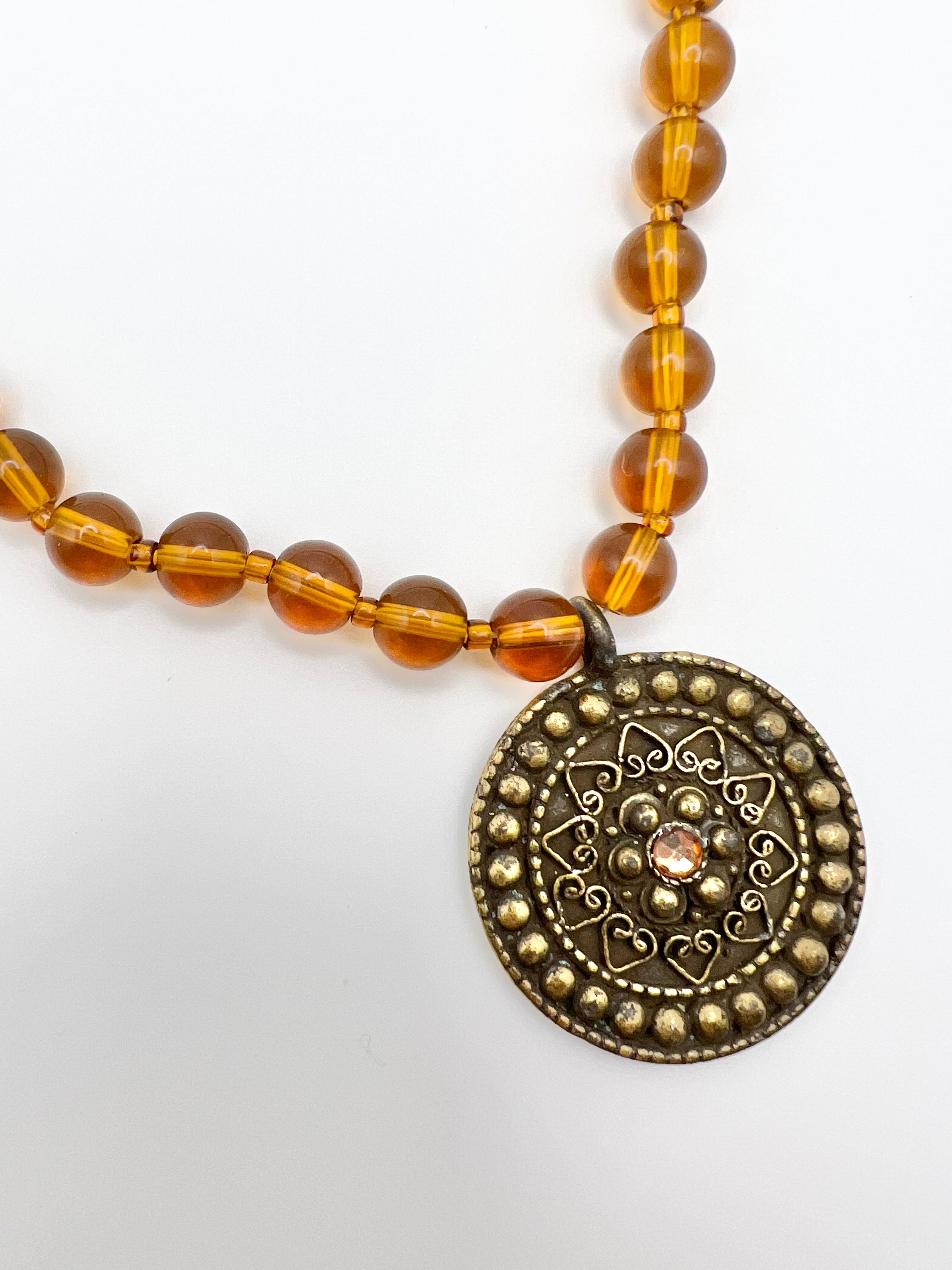 Tangerine Beaded Pendant Necklace