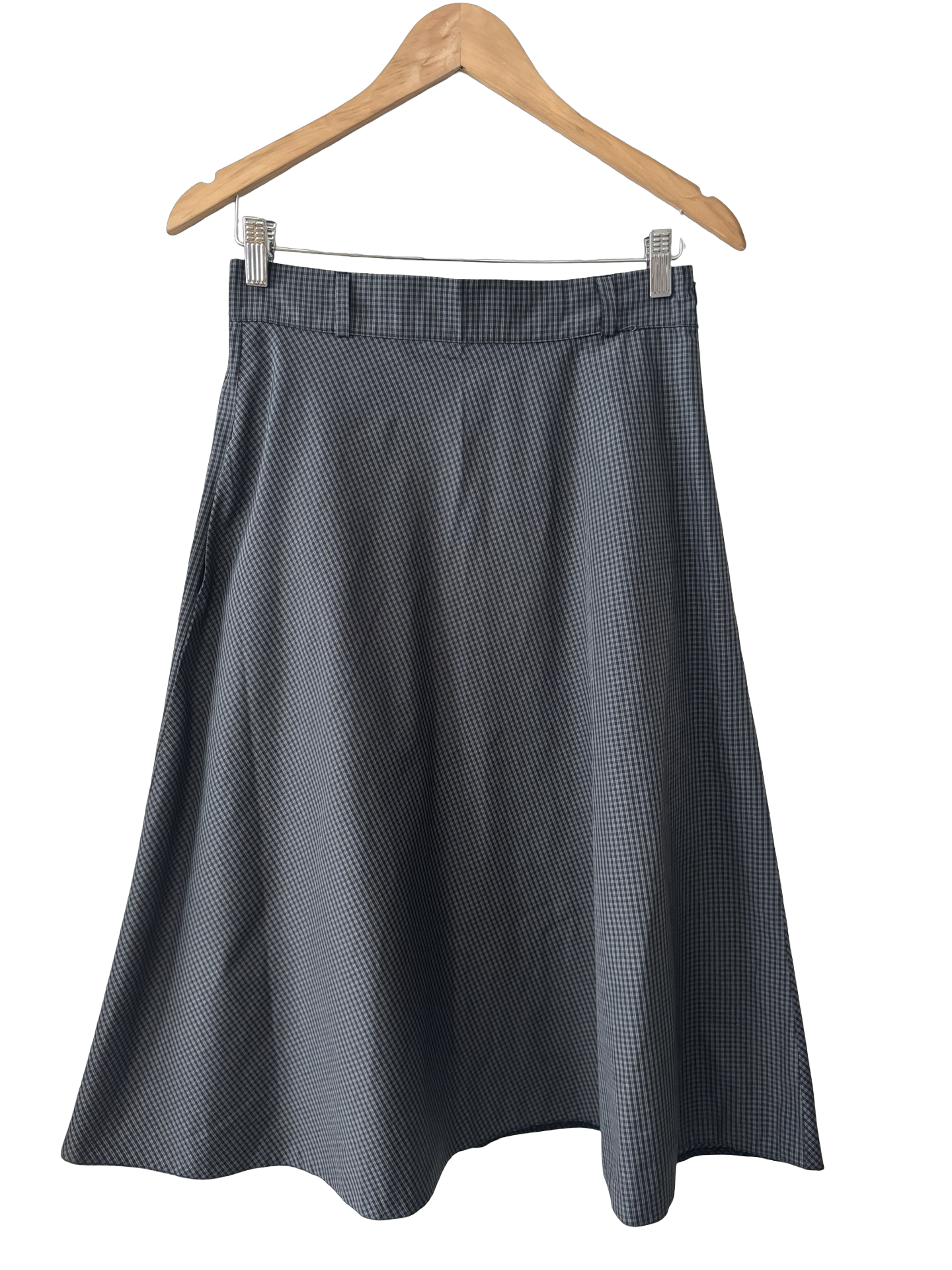 Vintage Y2K Lightweight Blue Check Pocket Midi Skirt (S)