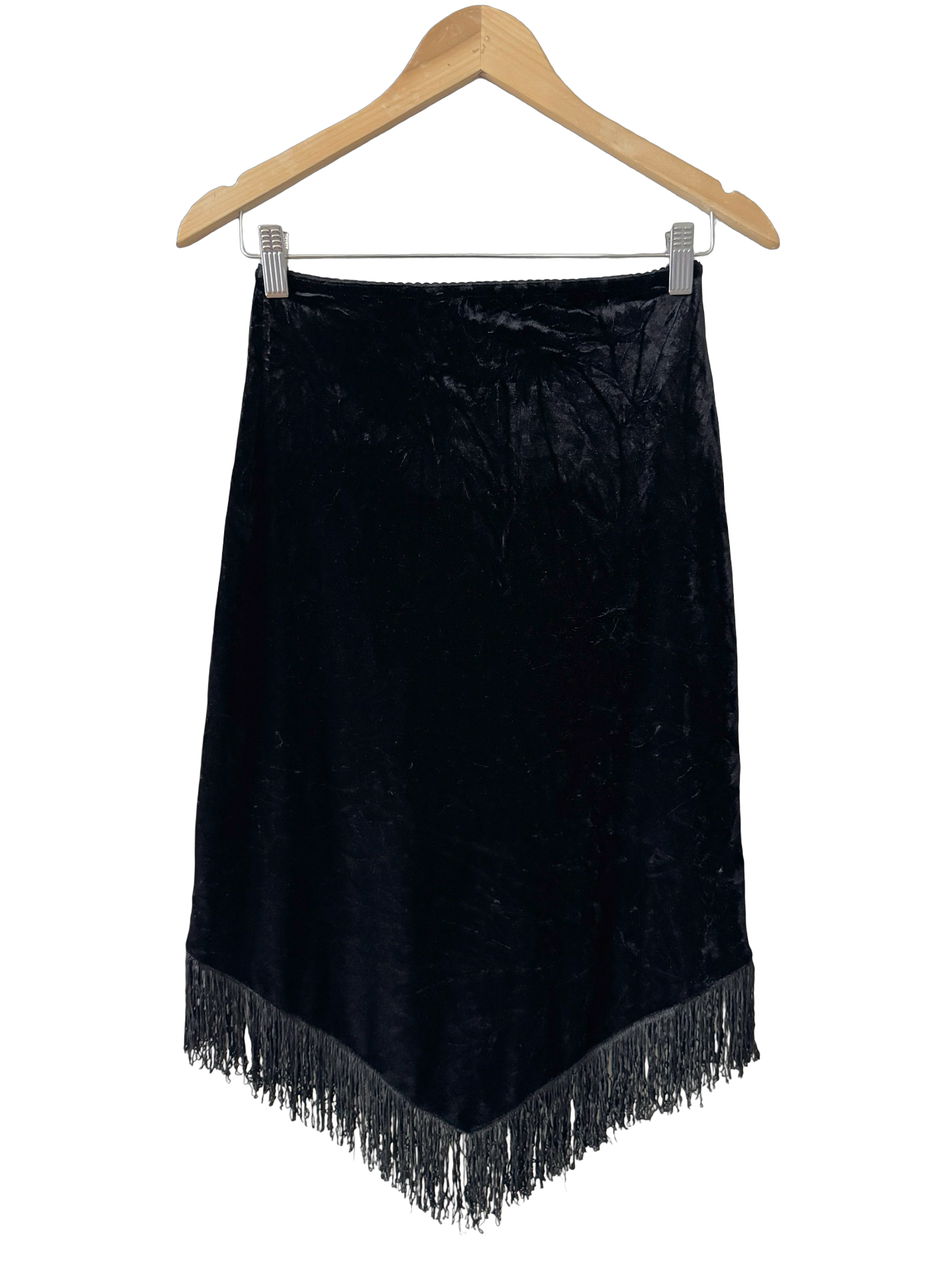 Vintage 90s Parisian Velvet Fringe Midi Skirt (XS)