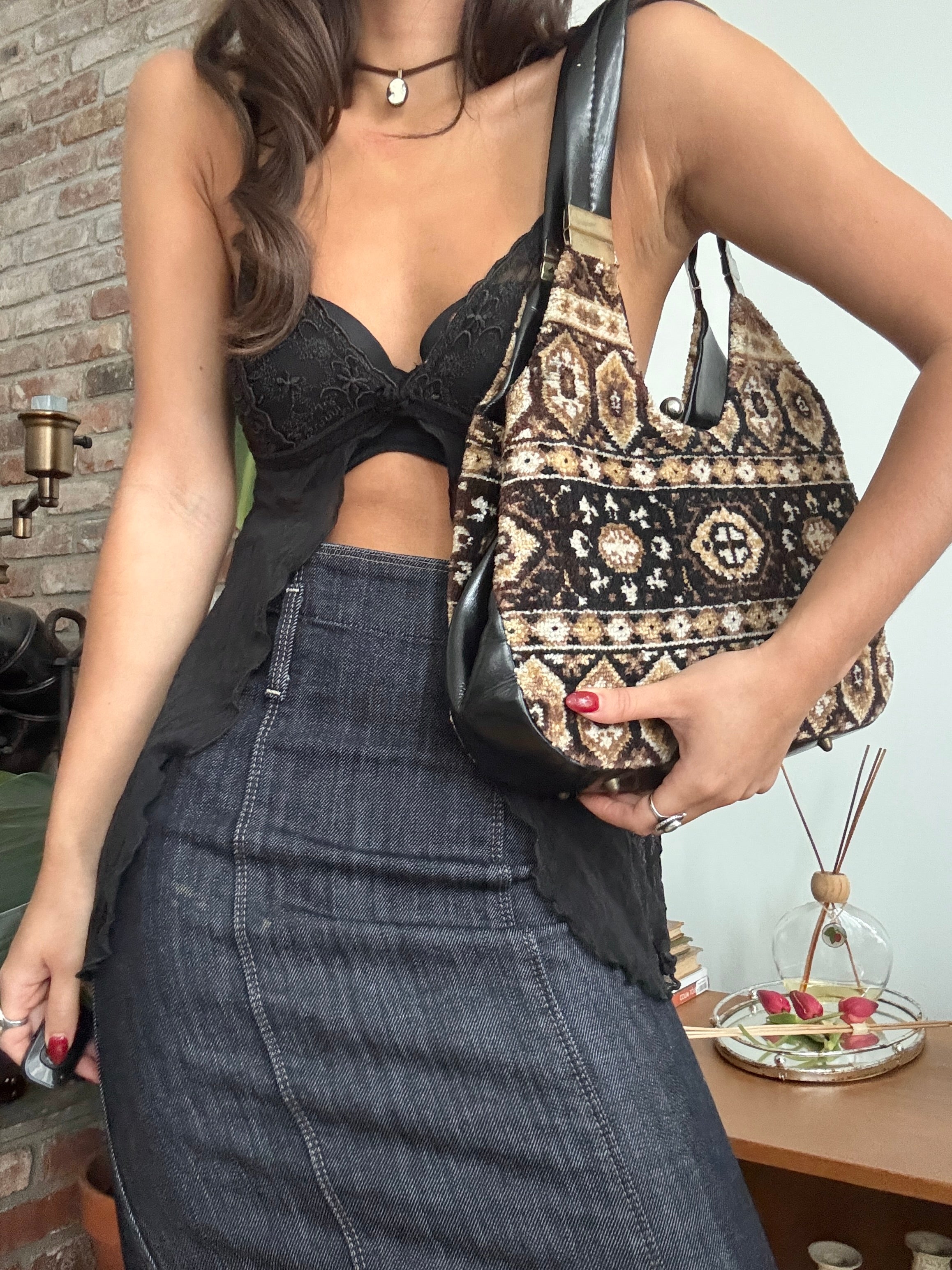Vintage 90s Carpet Bag Shoulder Purse