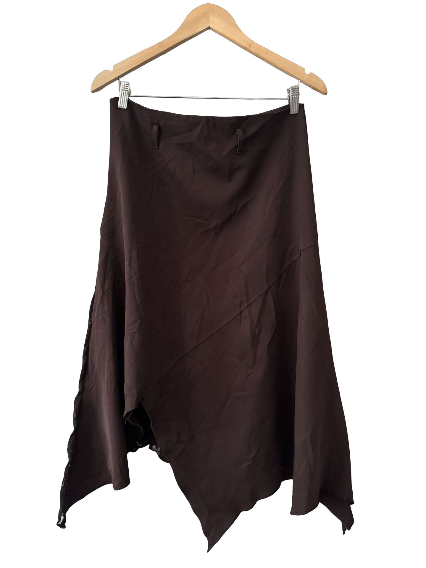 Vintage 90s French Bordeaux Lace Handkerchief Midi Skirt (S-M)