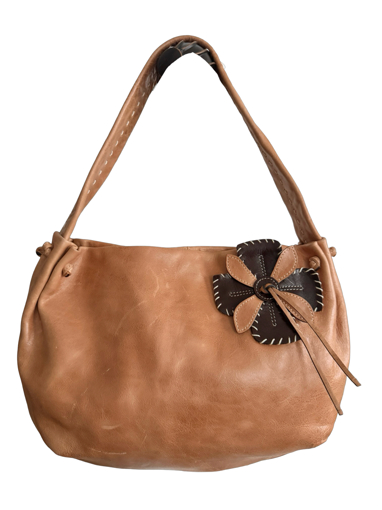 Vintage Y2K Caramel Flower Child Leather Purse