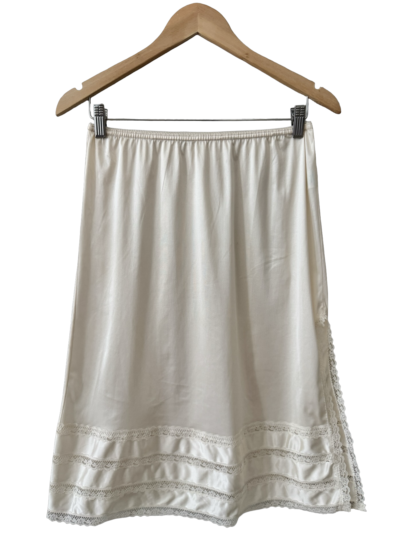 Vintage 60s Ivory Satin Lace Full Slip Skirt (S/M)