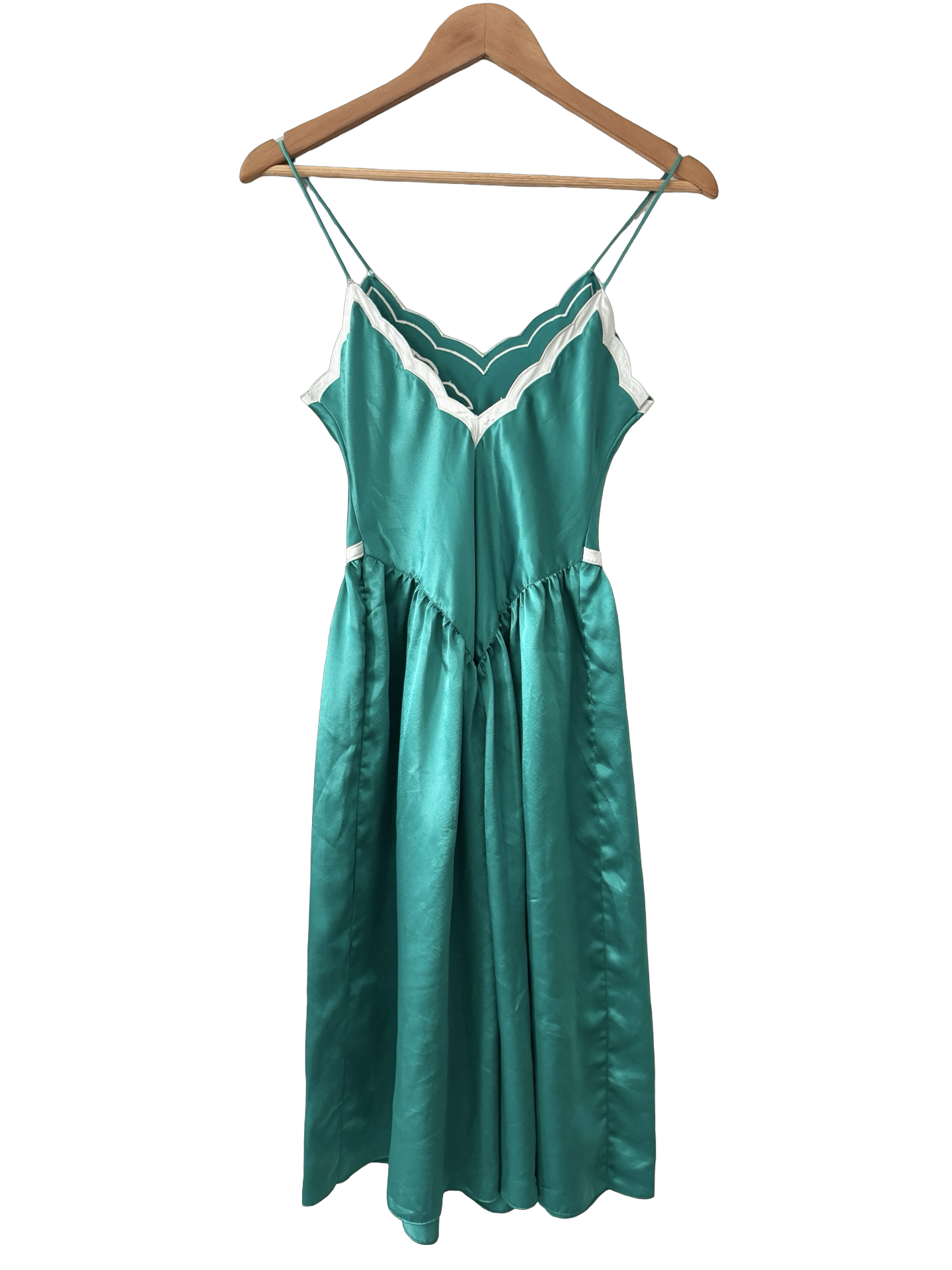 Vintage 80s Victoria's Secret Emerald Satin Drop Waist Dress (S)