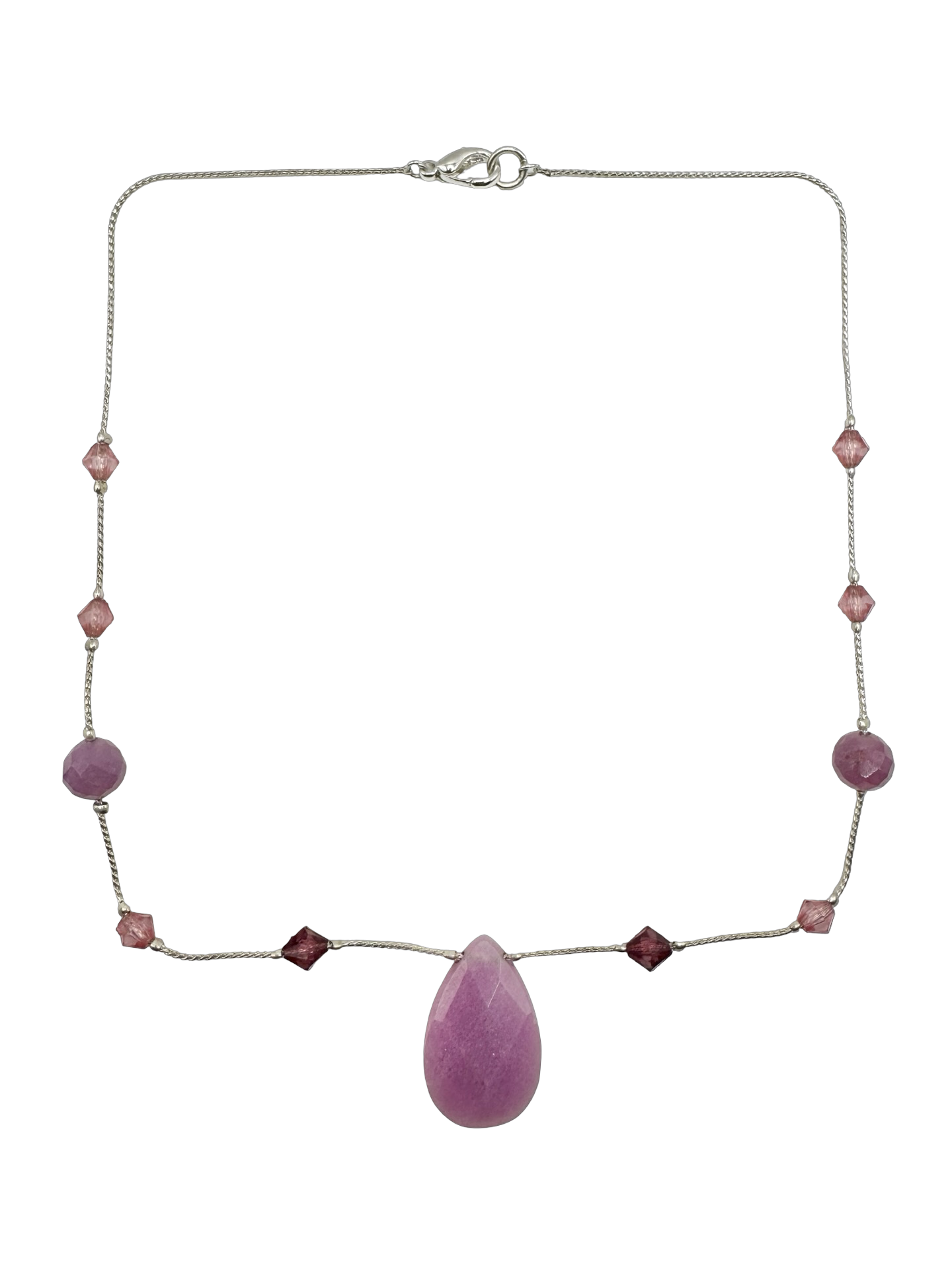 Vintage 90s Raspberry Quartz Teardrop Necklace