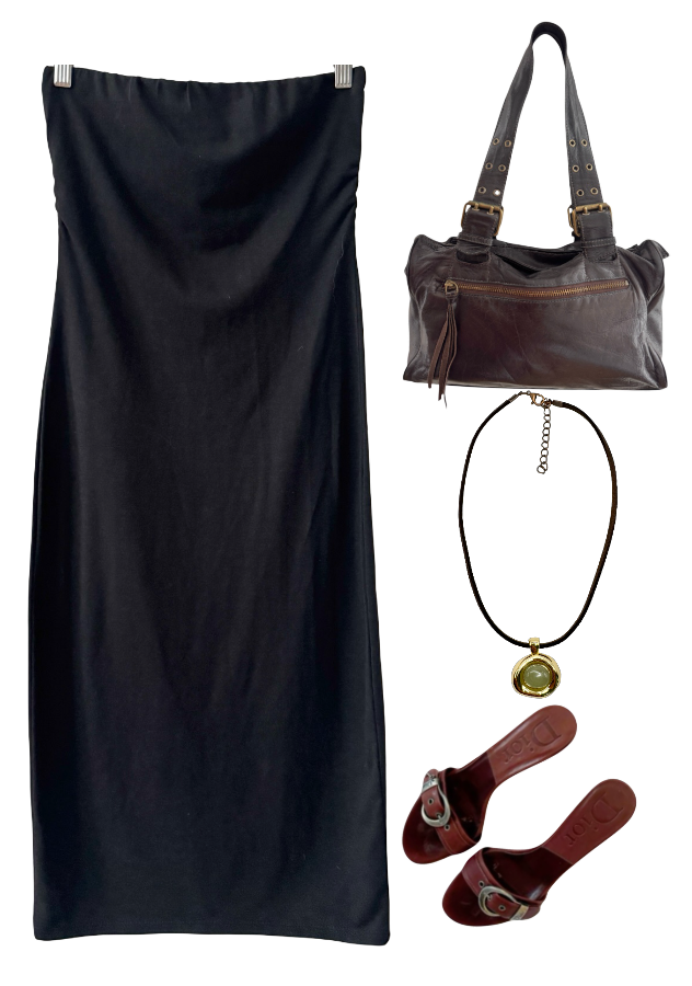 Vintage Y2K Midnight Siren Strapless Midi Dress (S)