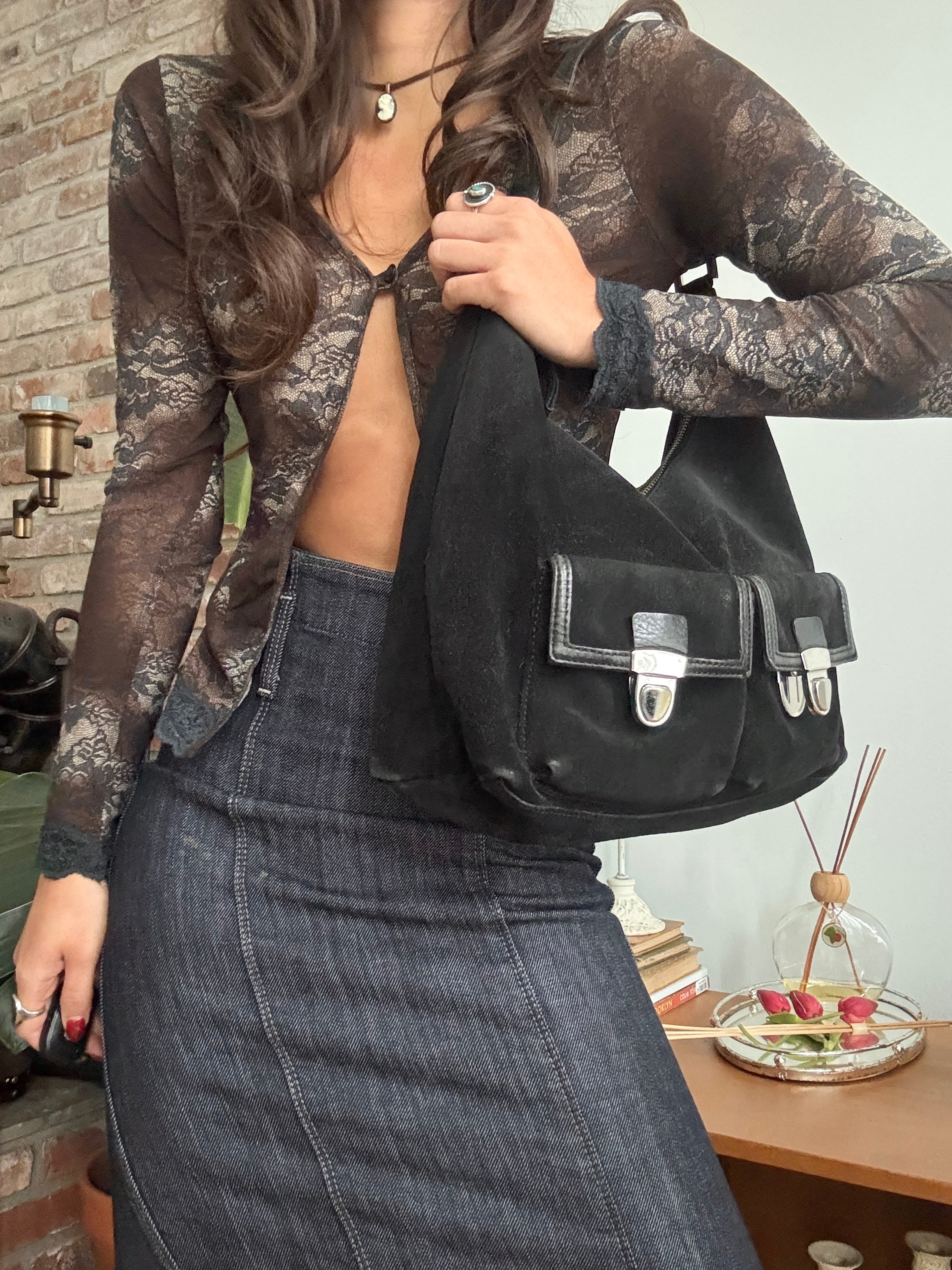Vintage Y2K After Dark Slouchy Leather City Bag