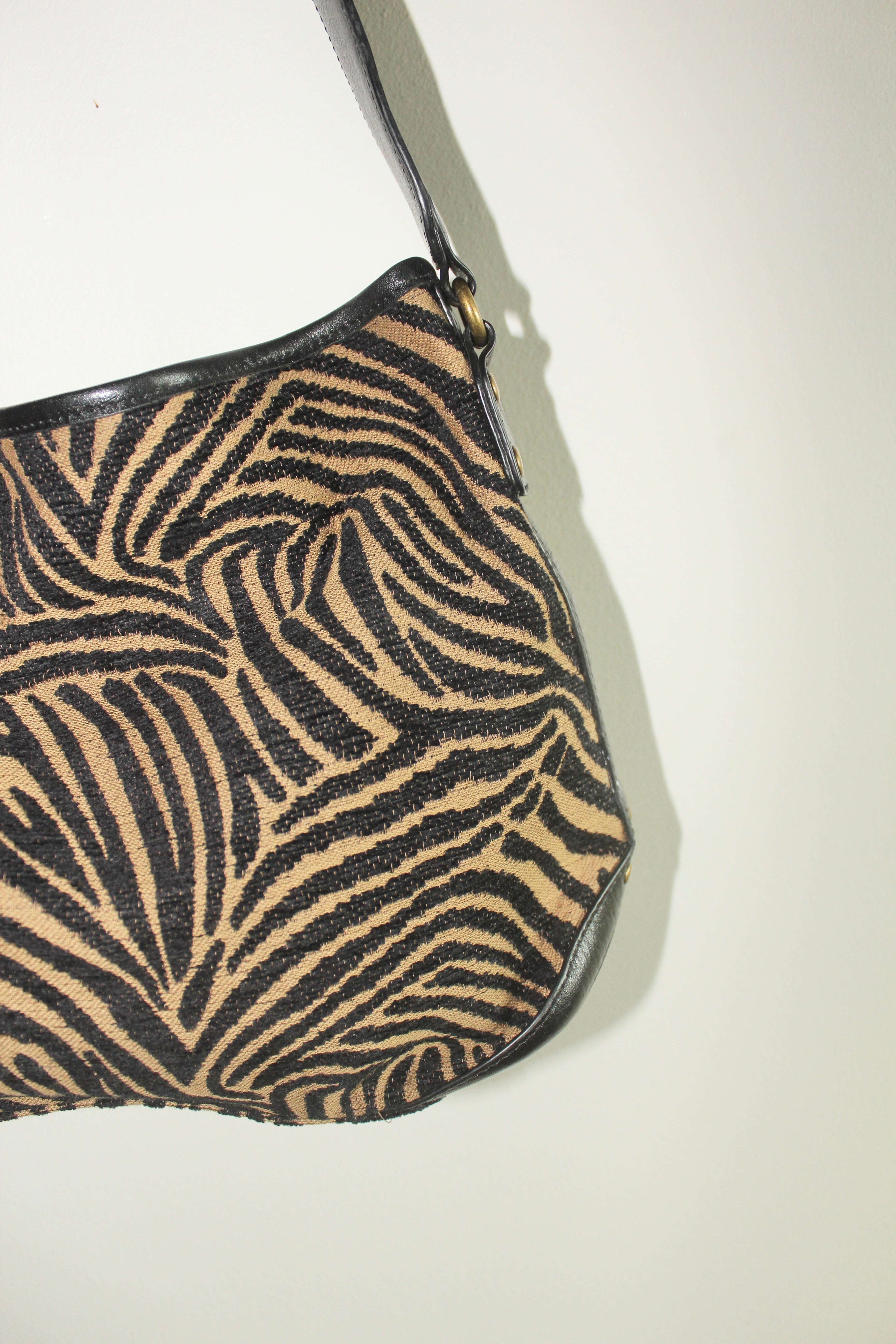 Vintage Zebra Striped Oversized Tote Purse