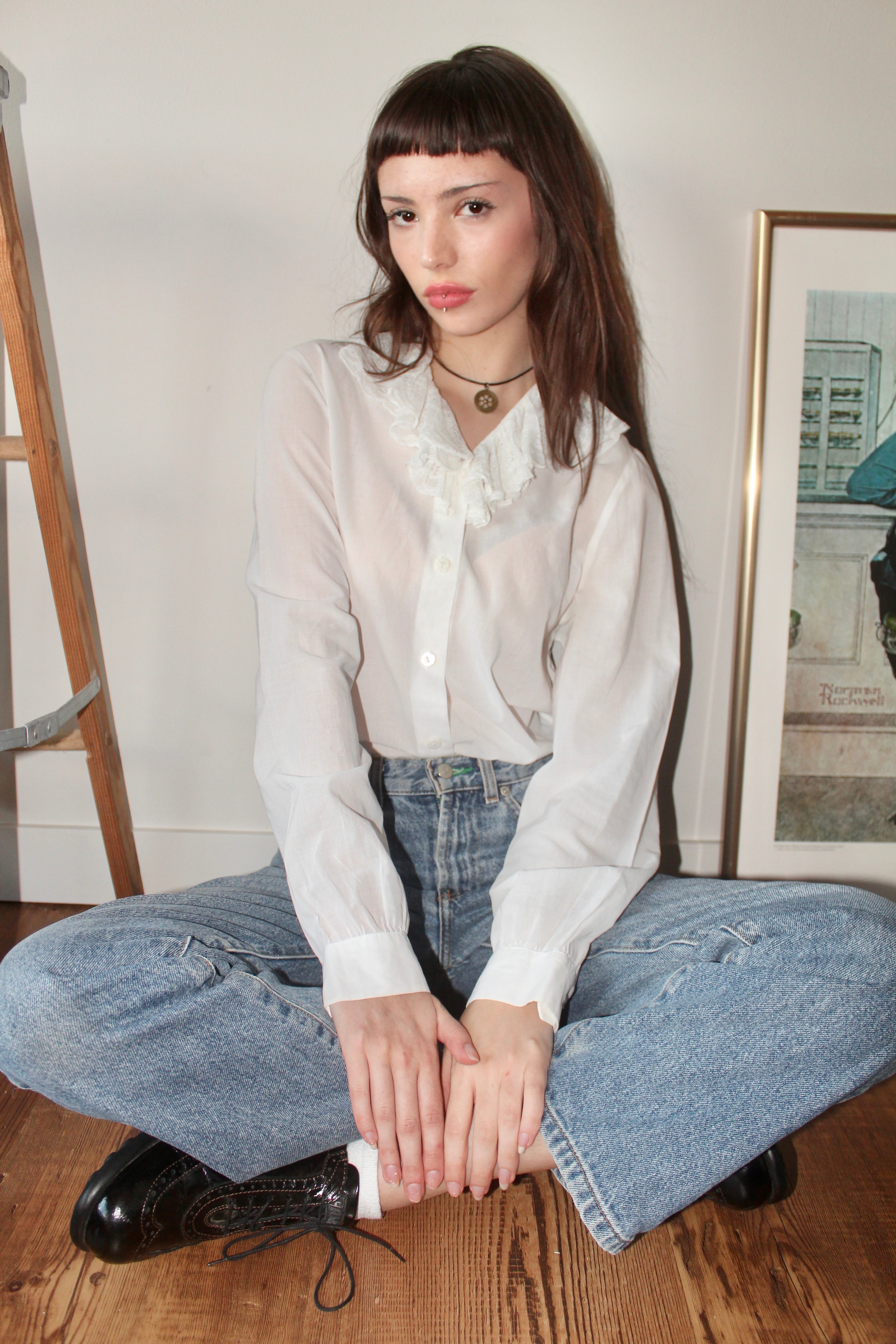 Vintage 90s Lace Collared Prairie Top (S-M)