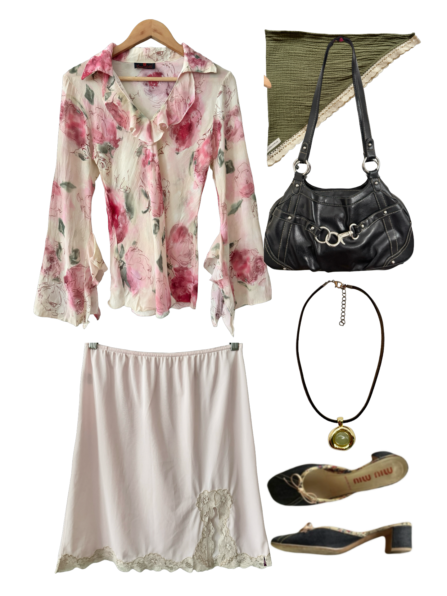 Vintage 90s Painted Rose Parisian Ruffle Blouse (M)