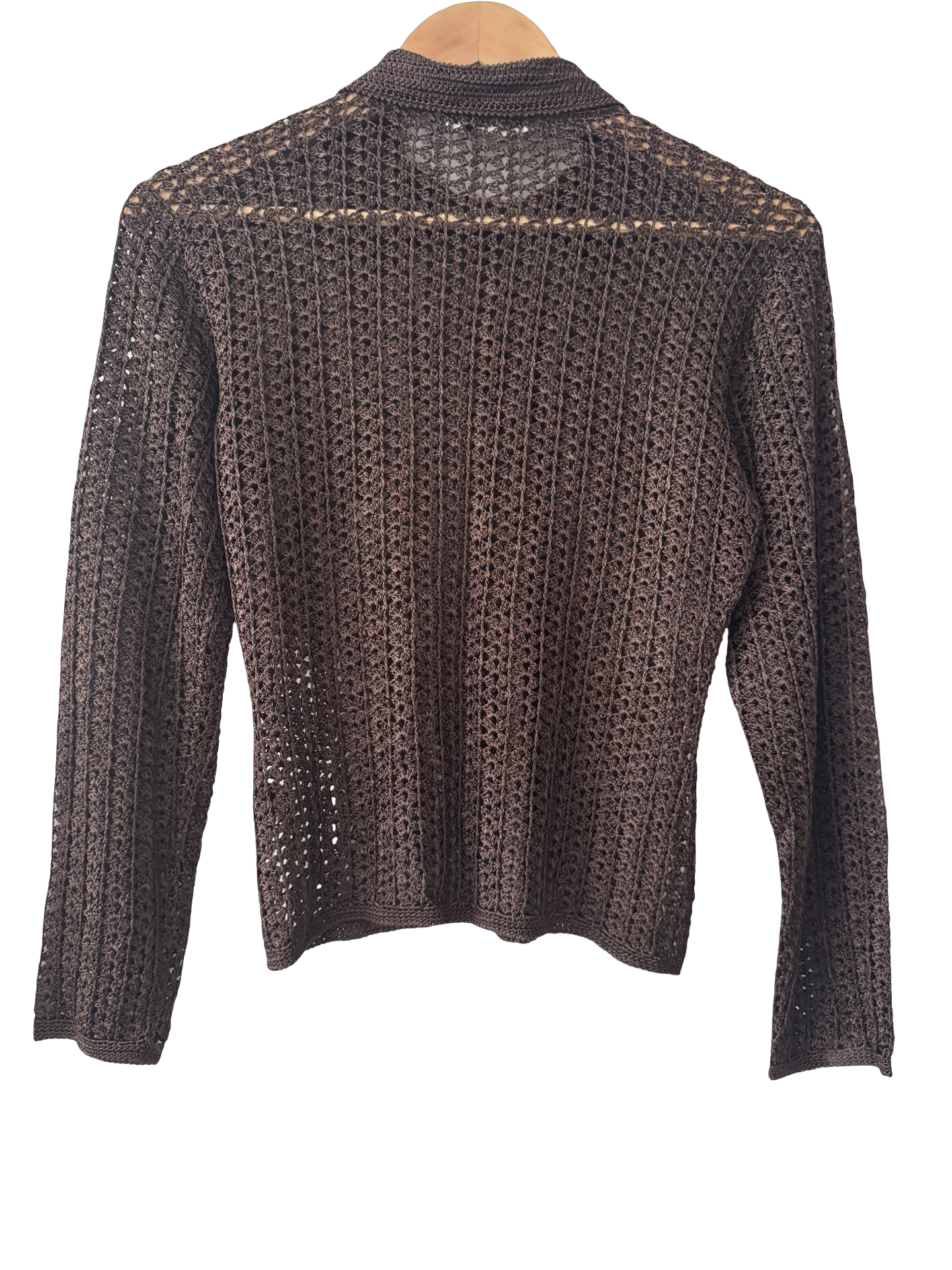 Vintage 90s Retro Chocolate Crochet Button Cardigan (M)