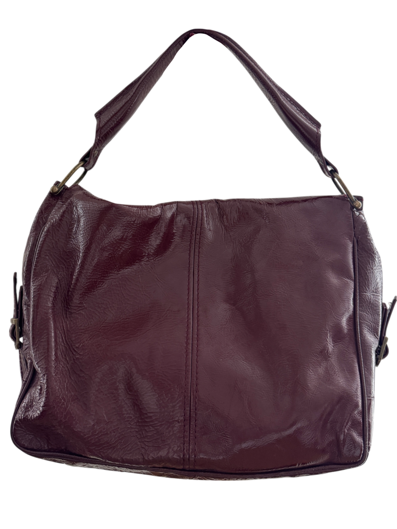 Vintage Bordeaux Glossy Slouch Shoulder Bag
