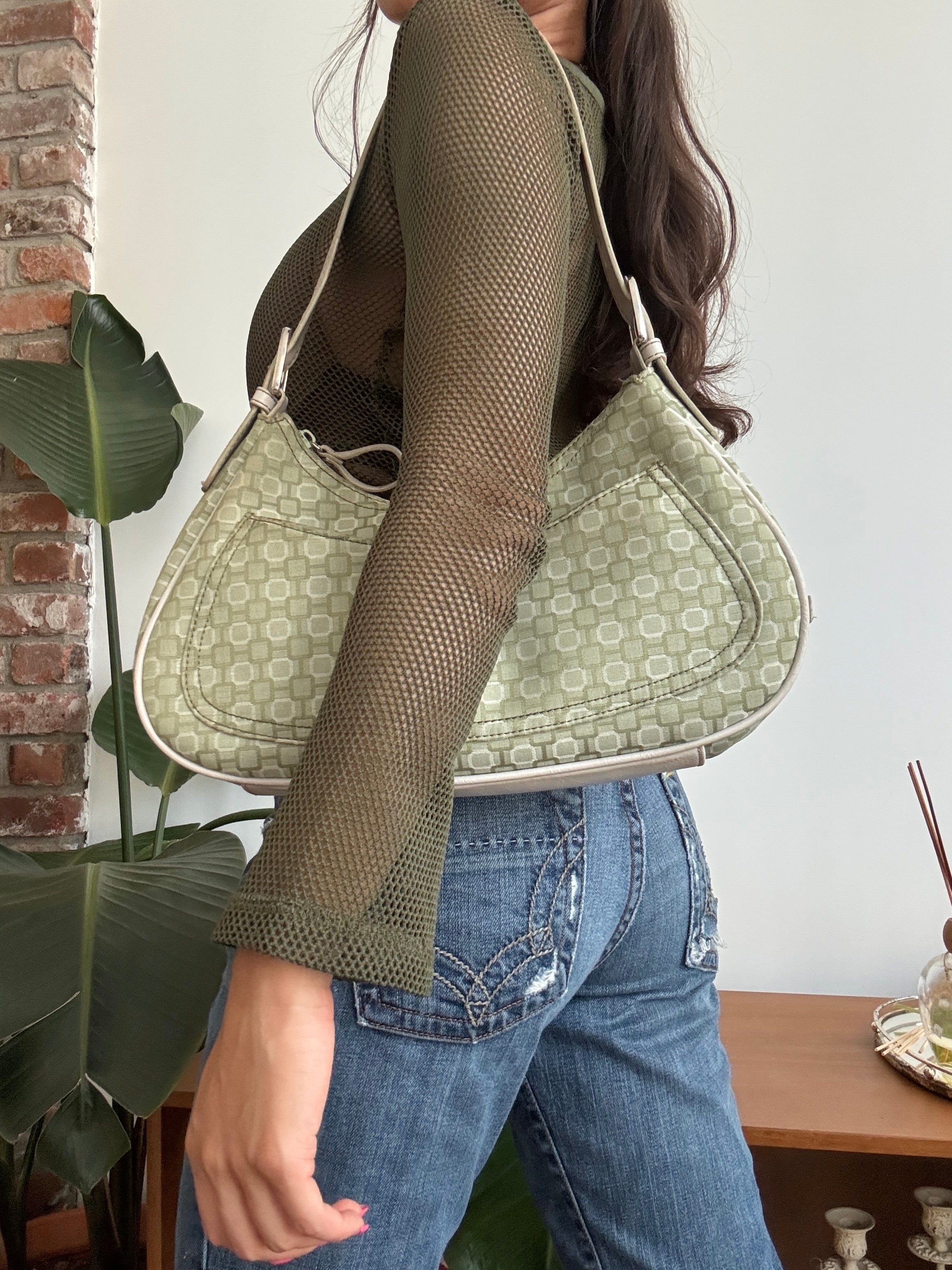 Vintage 90s Matcha Geometric Shoulder Bag