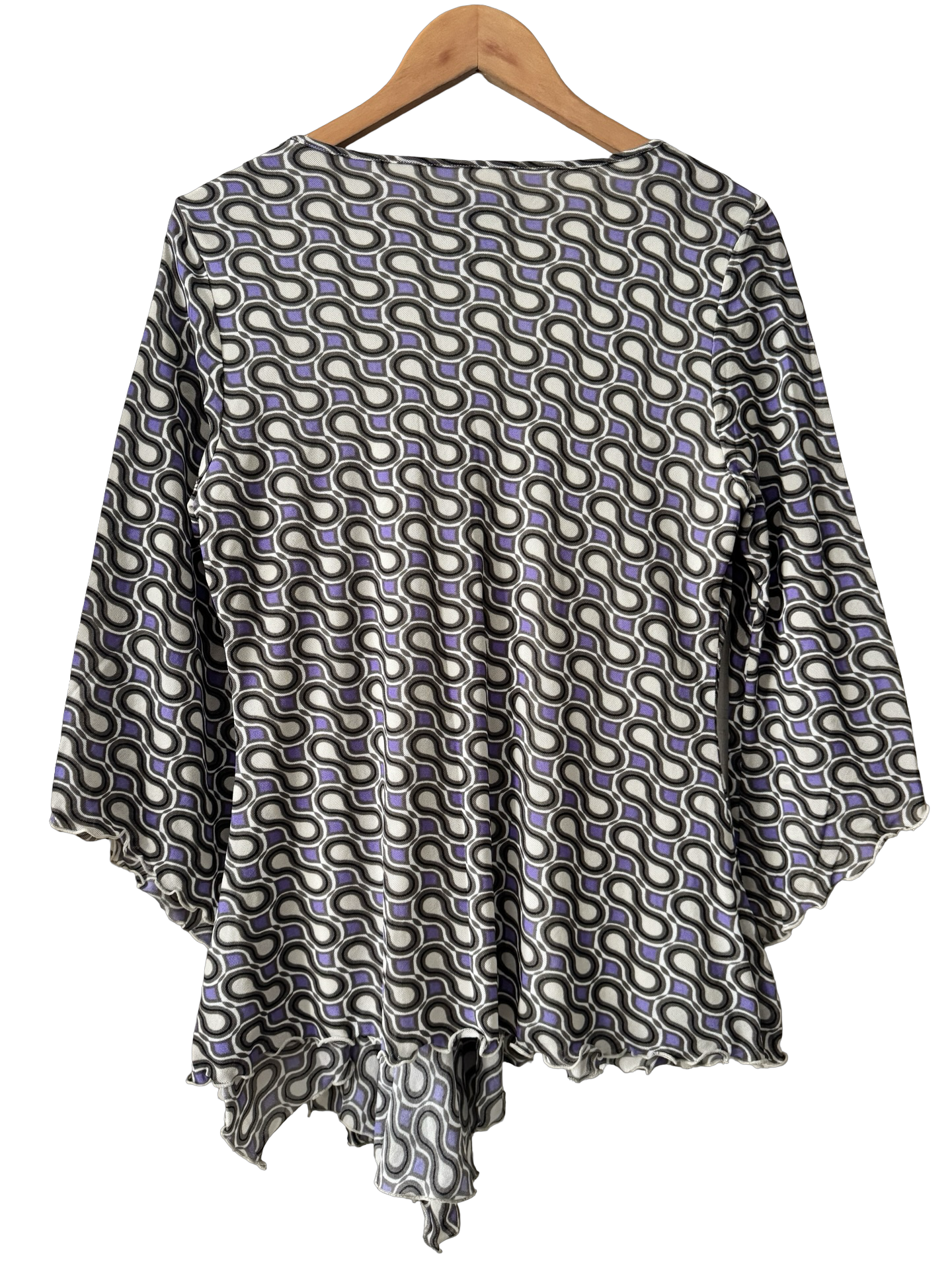 Vintage Y2K Lavender Mod Geometric Bell Sleeve Top (L)