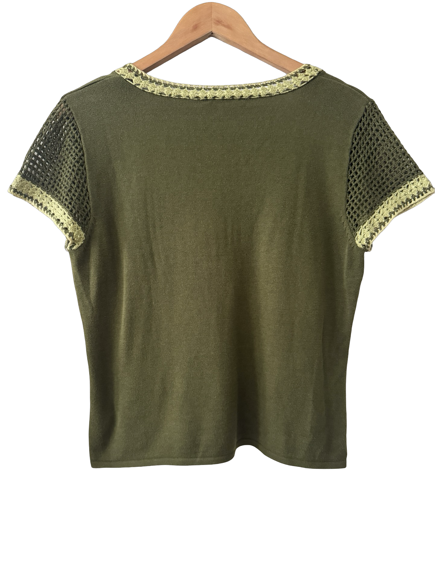 Vintage Y2K Olive Crochet Trim Knit Top (M/L)
