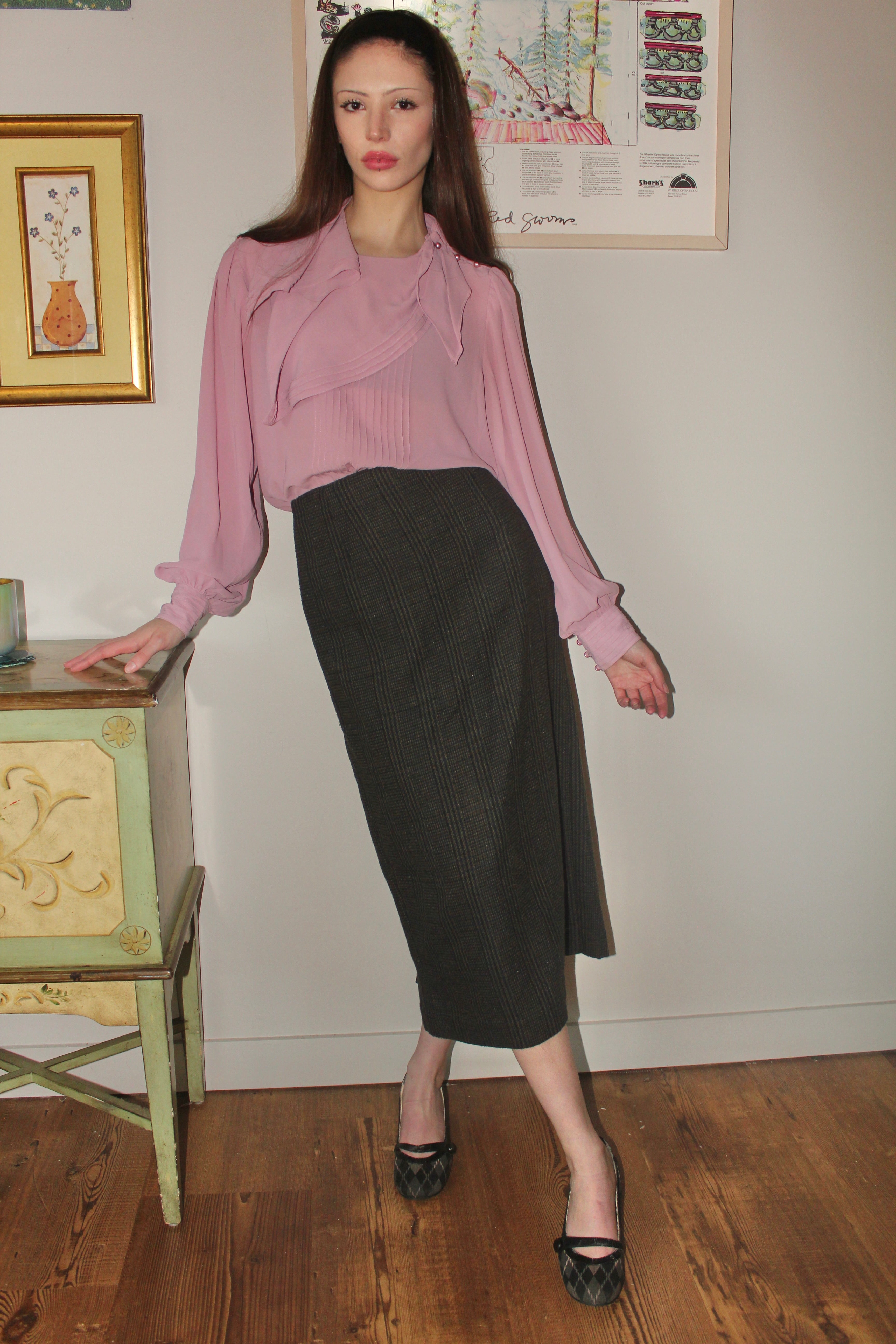 Vintage 80s Highwaisted Plaid Midi Skirt (S)