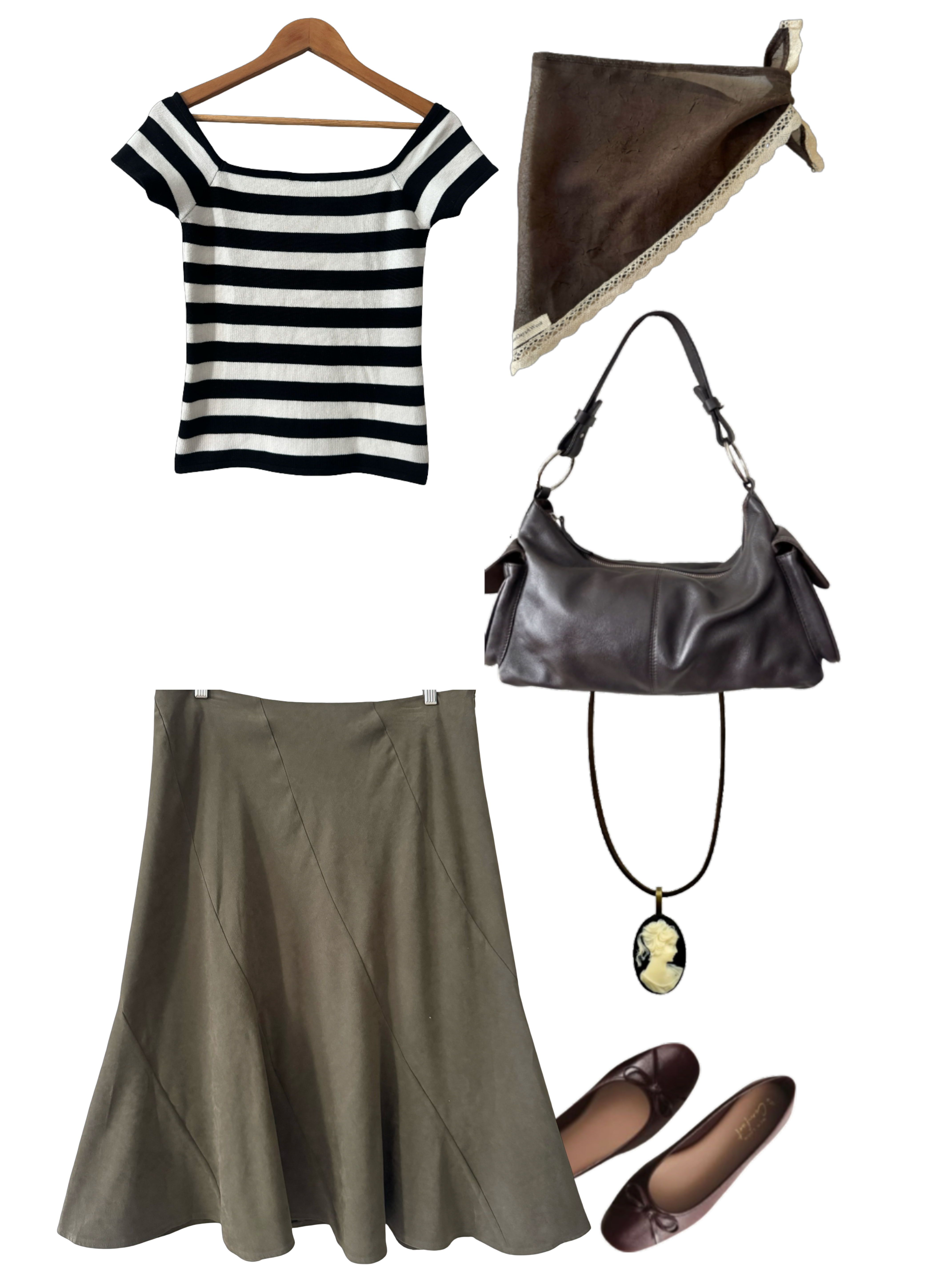 Vintage Y2K Olive City Girl Midi Skirt (L)