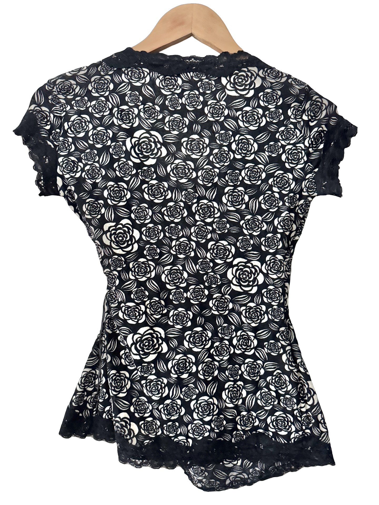 Vintage Y2K Porcelain Rose Lace Wrap Top (S-M)