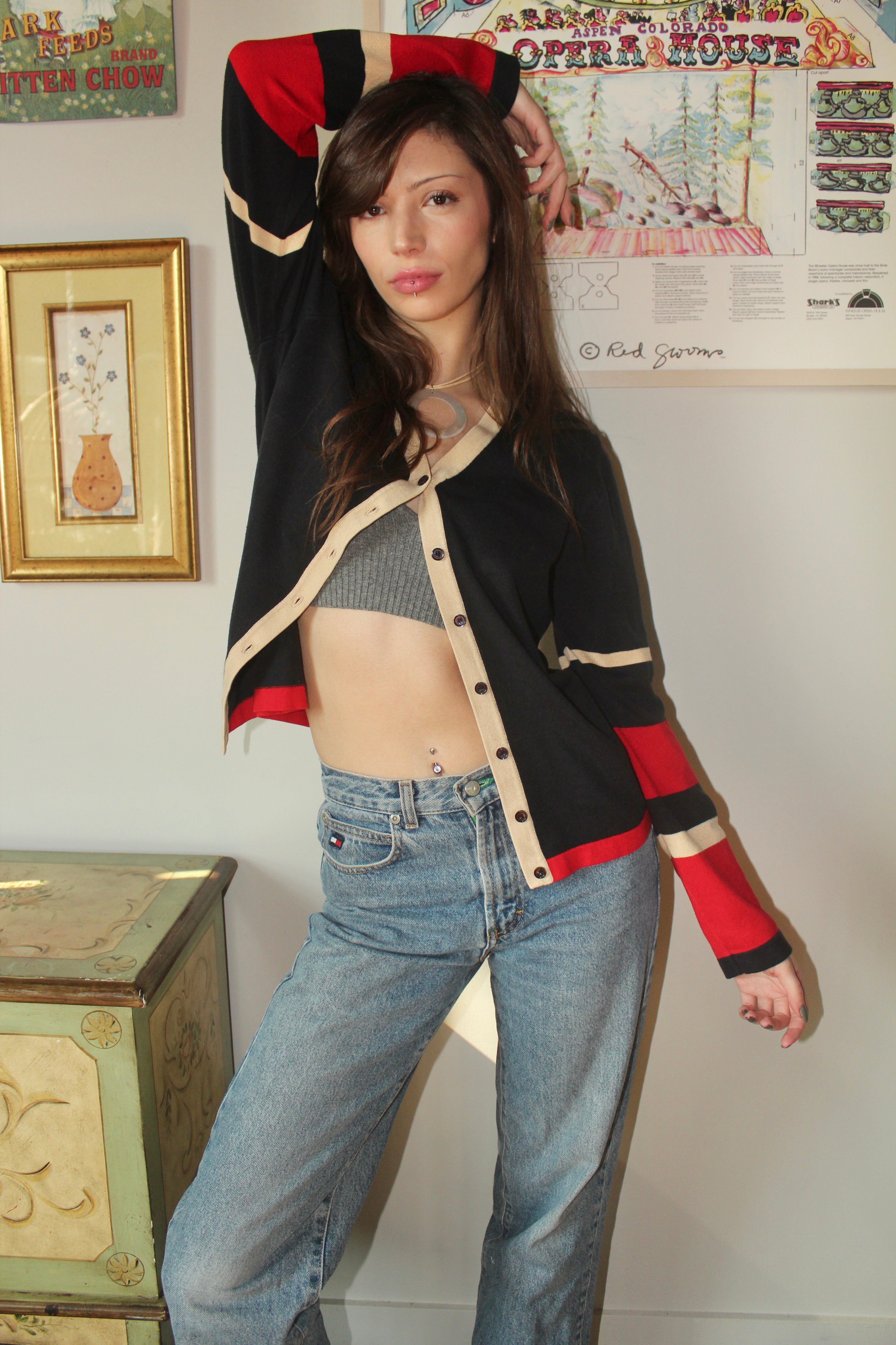 Vintage 90s Retro Colorblock Cardigan (S/M)