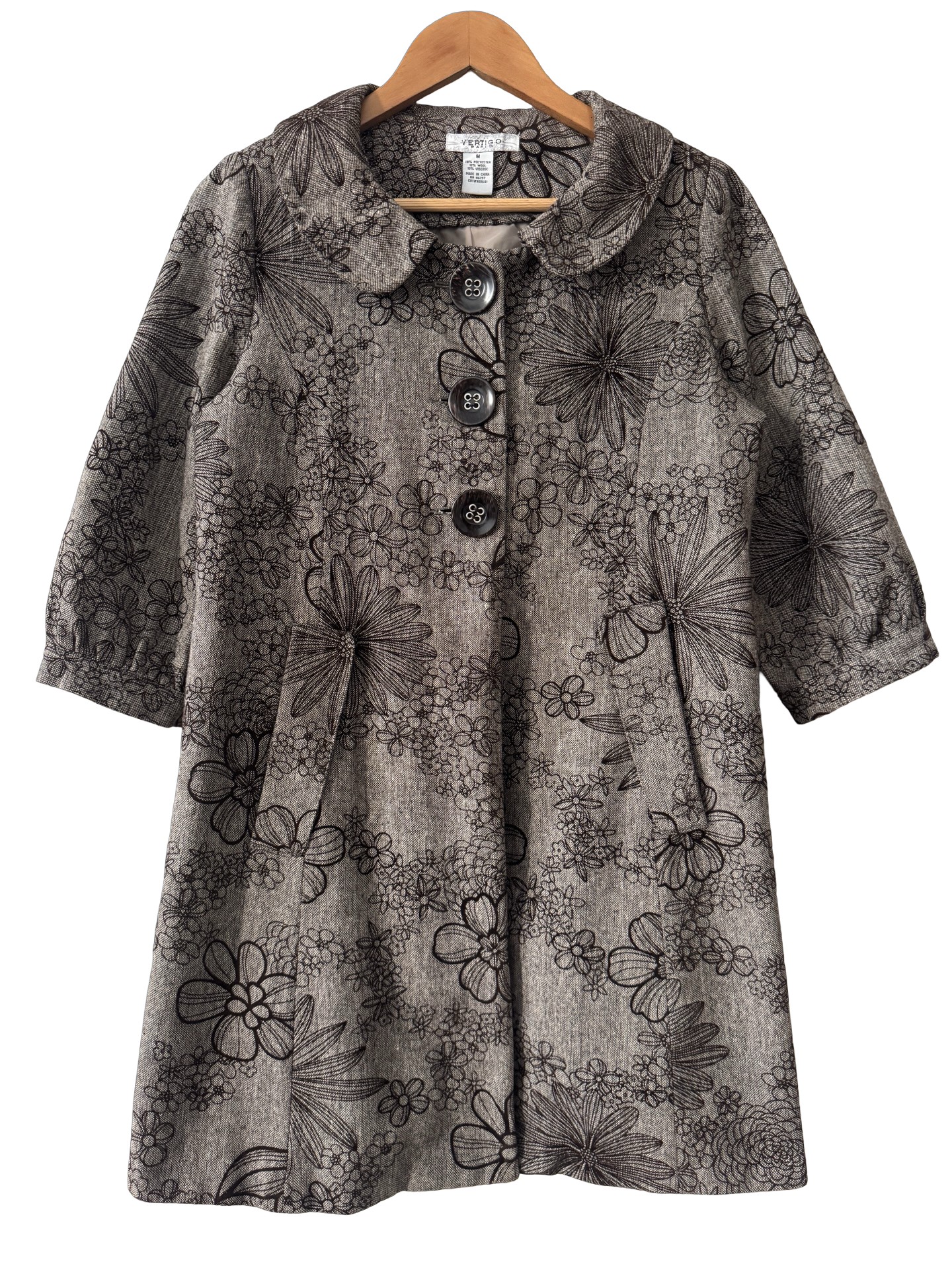 Vintage Y2K Parisian Ink Floral Swing Coat (S)