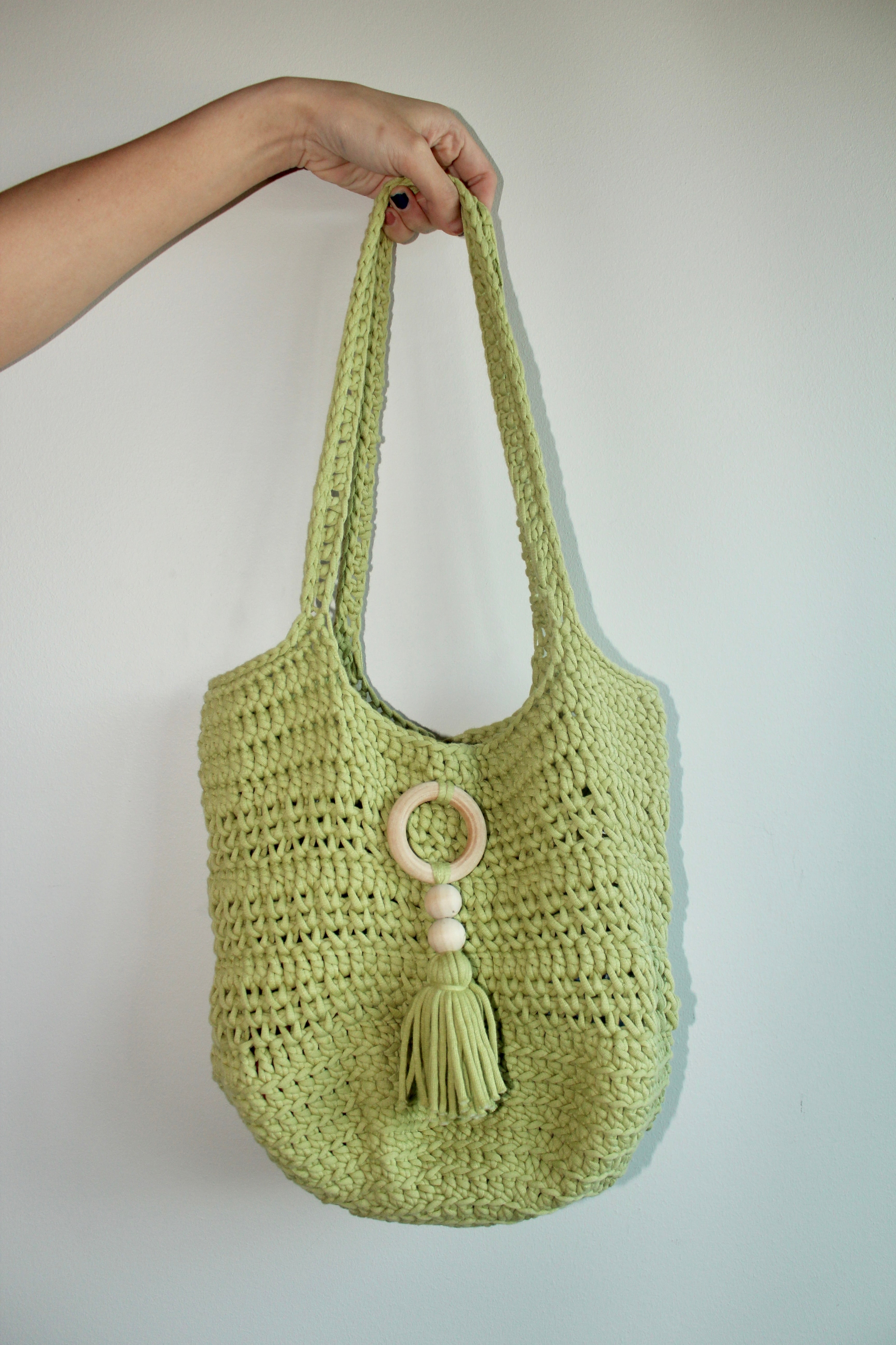 Retro Avocado Green Knit Tote