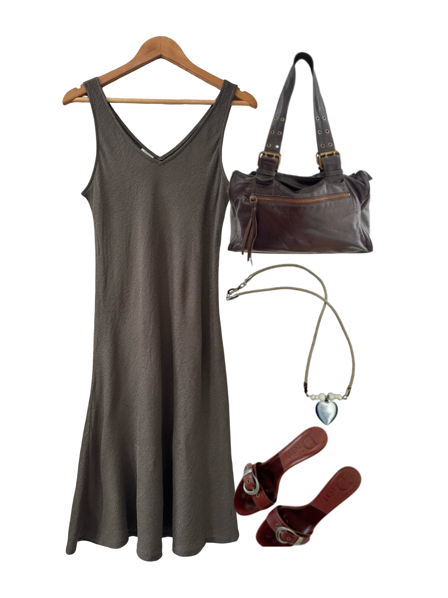 Vintage 90s Minimalist Olive Toffee Textured Midi Dress (M/L)
