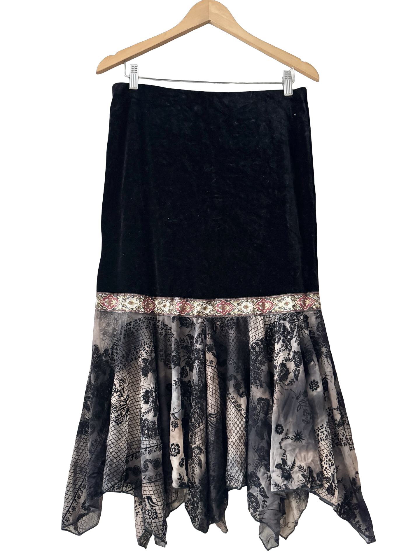 Vintage Y2K Midnight Lace Panel Midi Skirt (M)