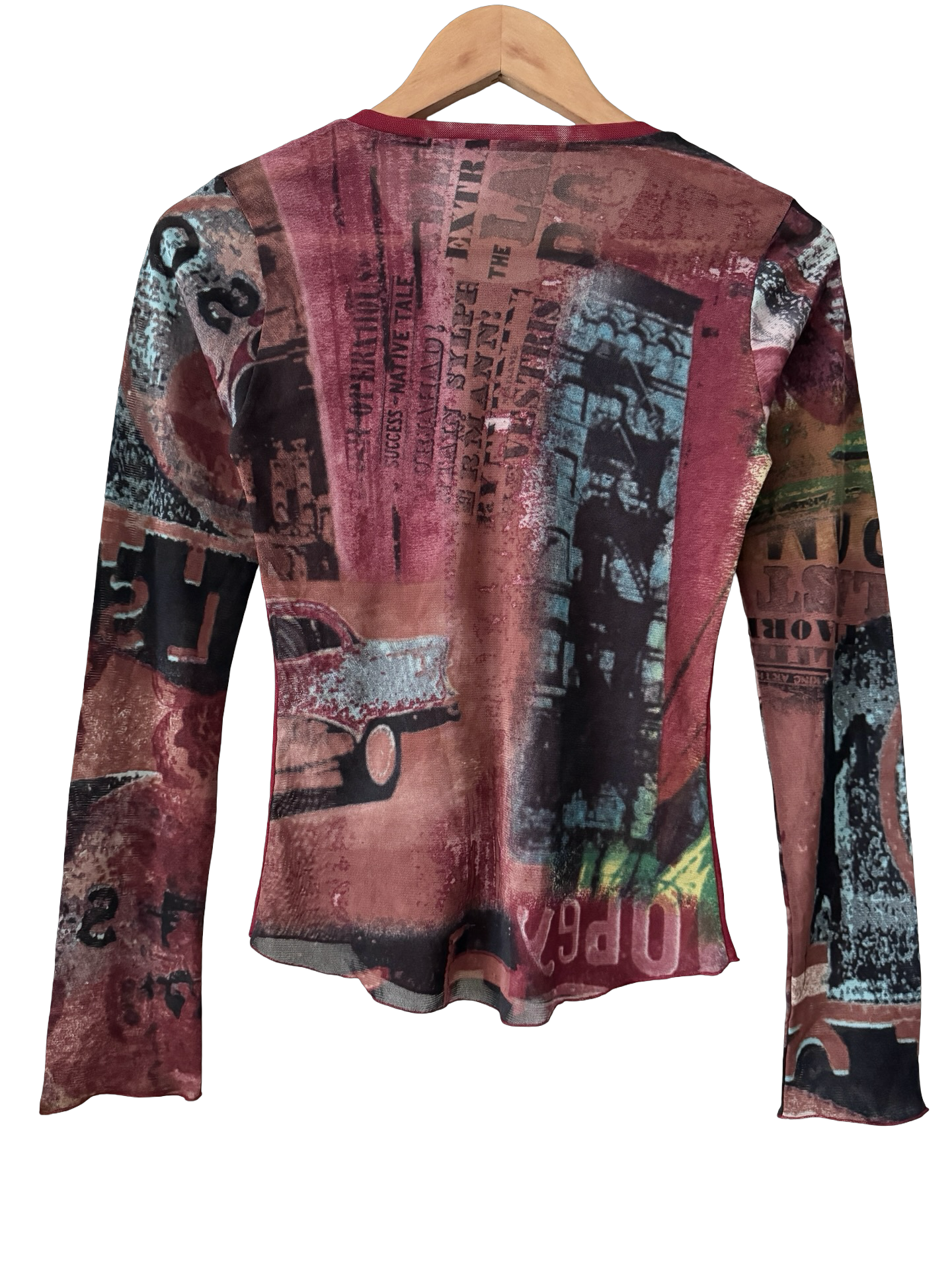 Vintage Y2K Underground Press Patchwork Mesh Top (M)