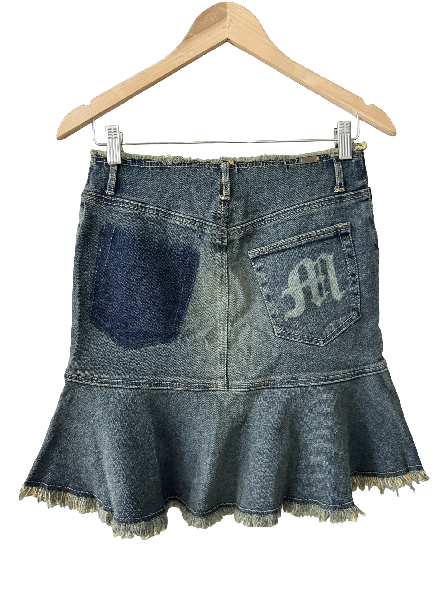 Vintage Y2K Mango Frayed Hem Denim Skirt (XS)