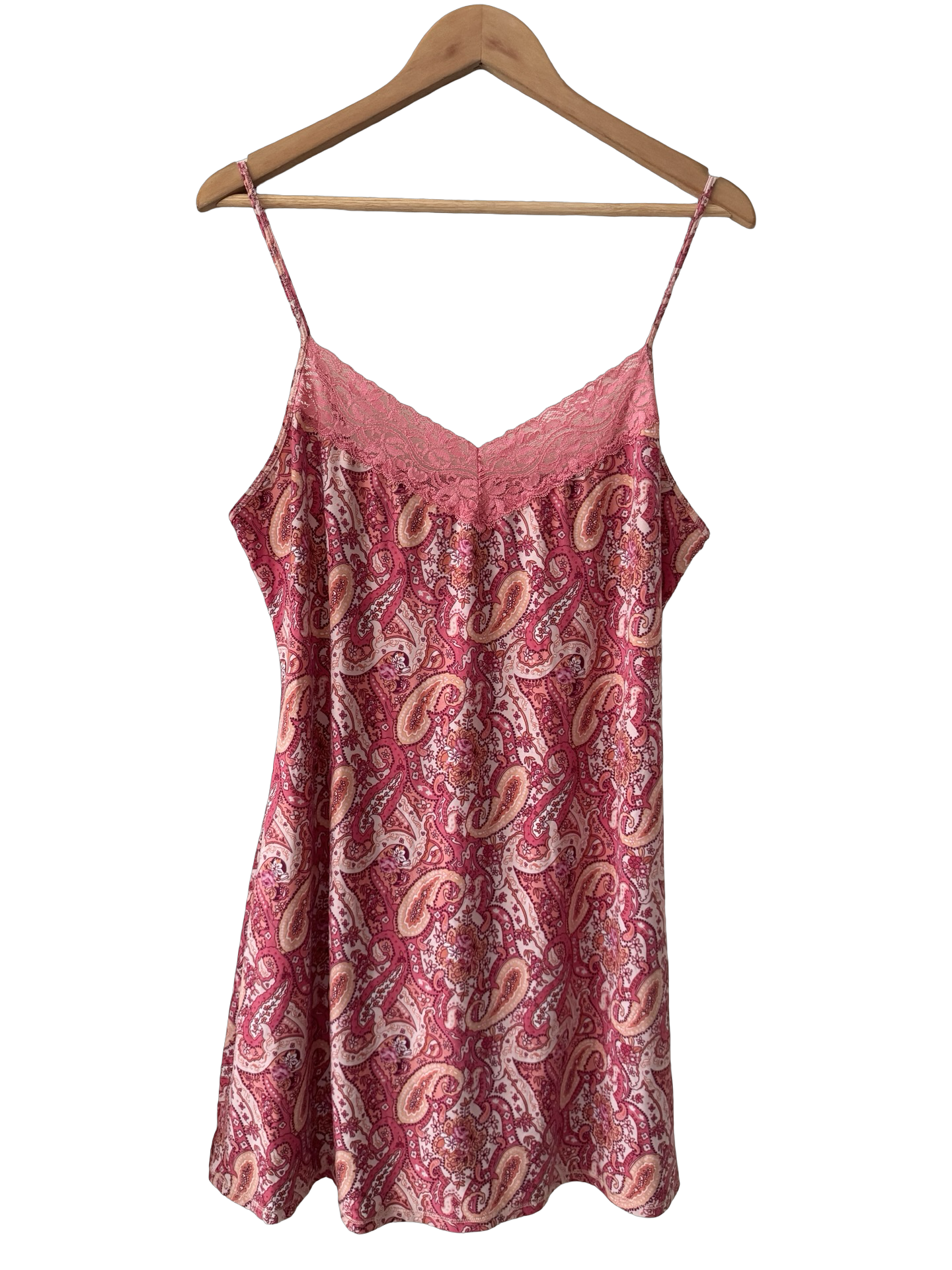 Vintage 90s Secret Treasures Pink Paisley Lace Slip (L/XL)