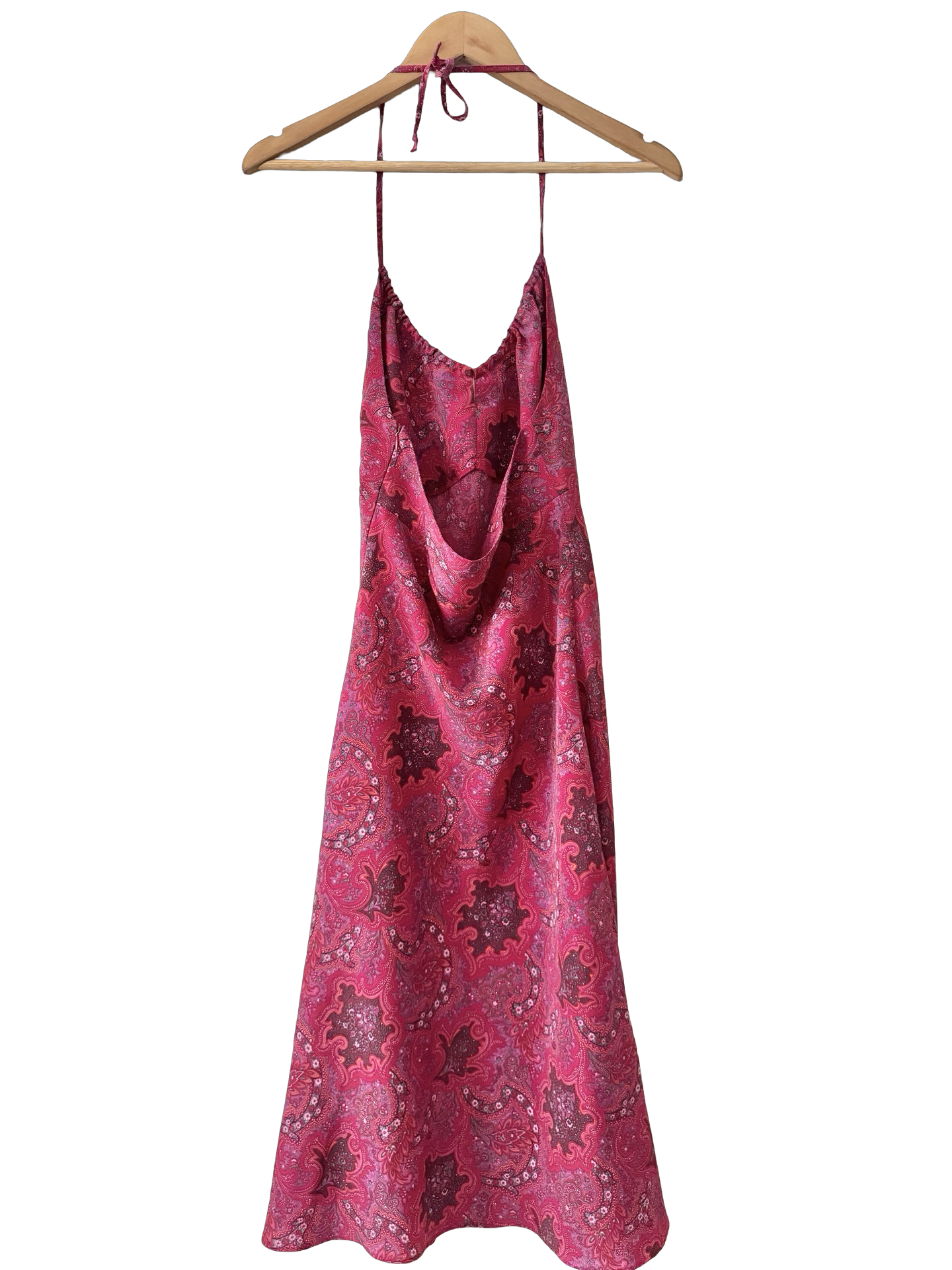 Vintage Y2K Raspberry Paisley Halter Dress (S/M)