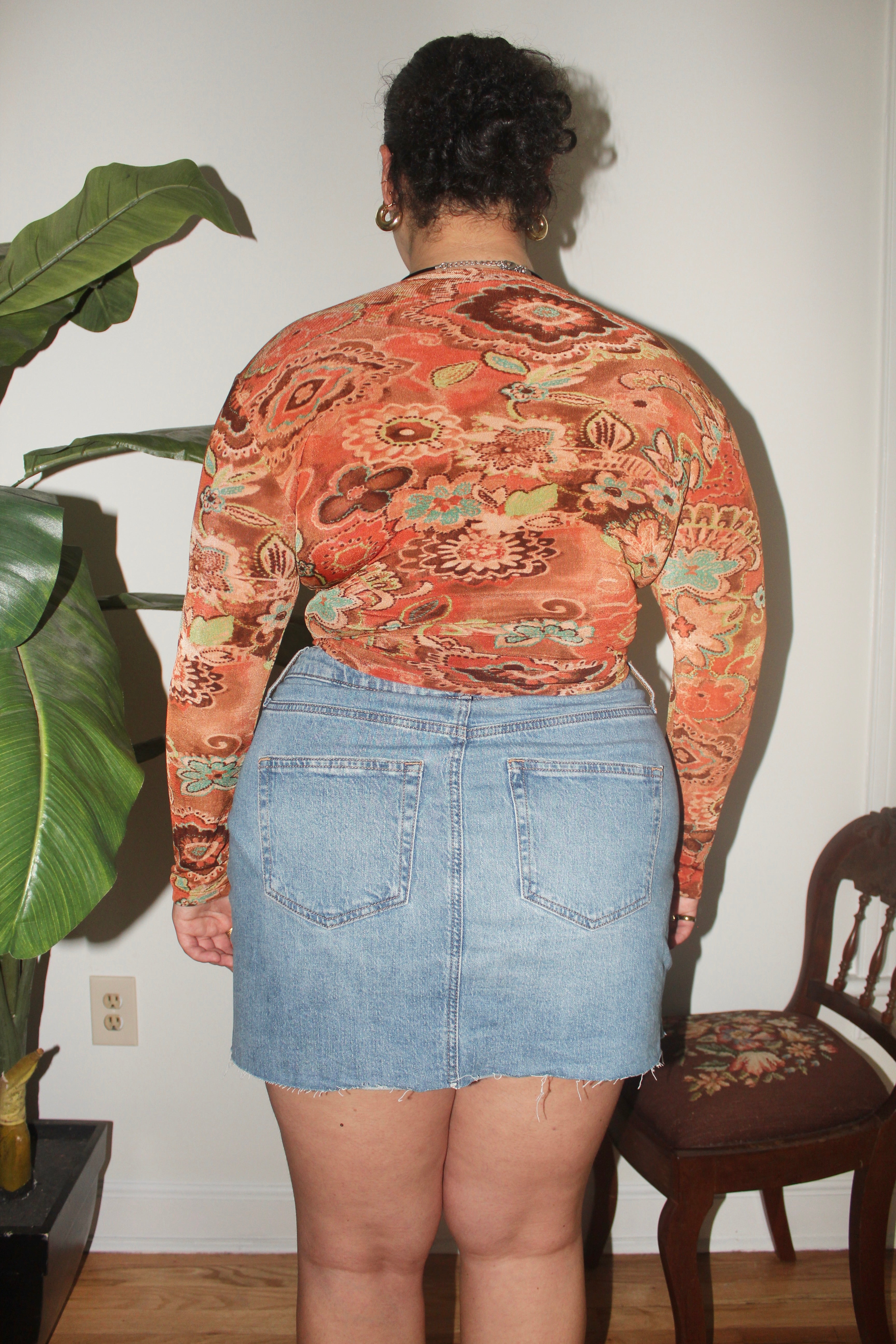 Vintage 90s Tangerine Floral Boho Tie Knit (L/XL)