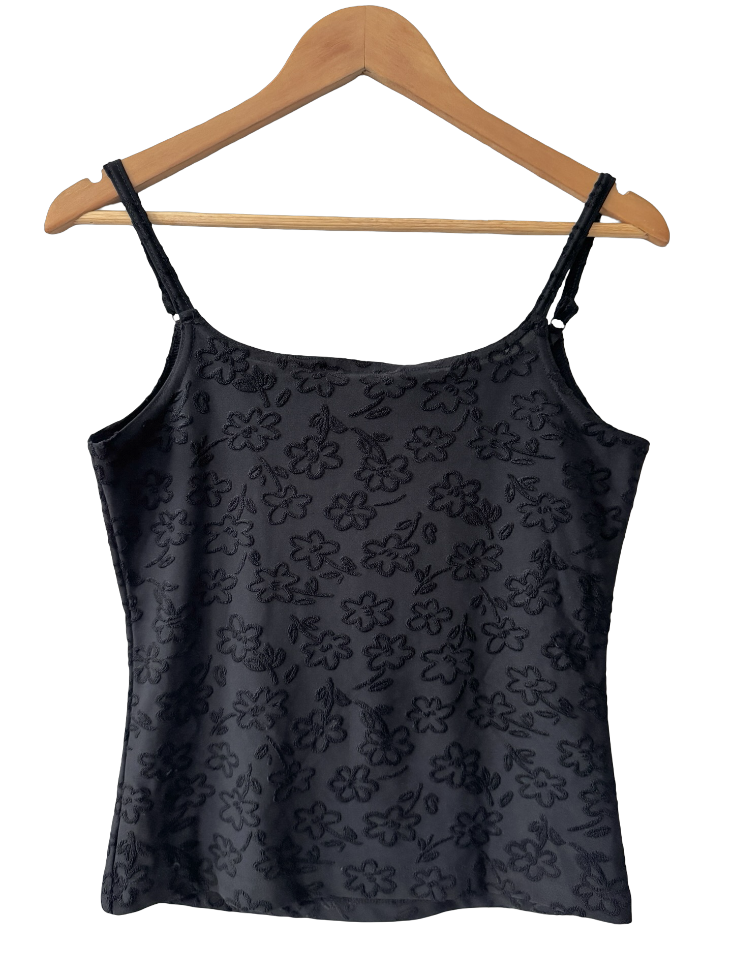 Vintage 90s Black Flocked Floral Mesh Cami (M)