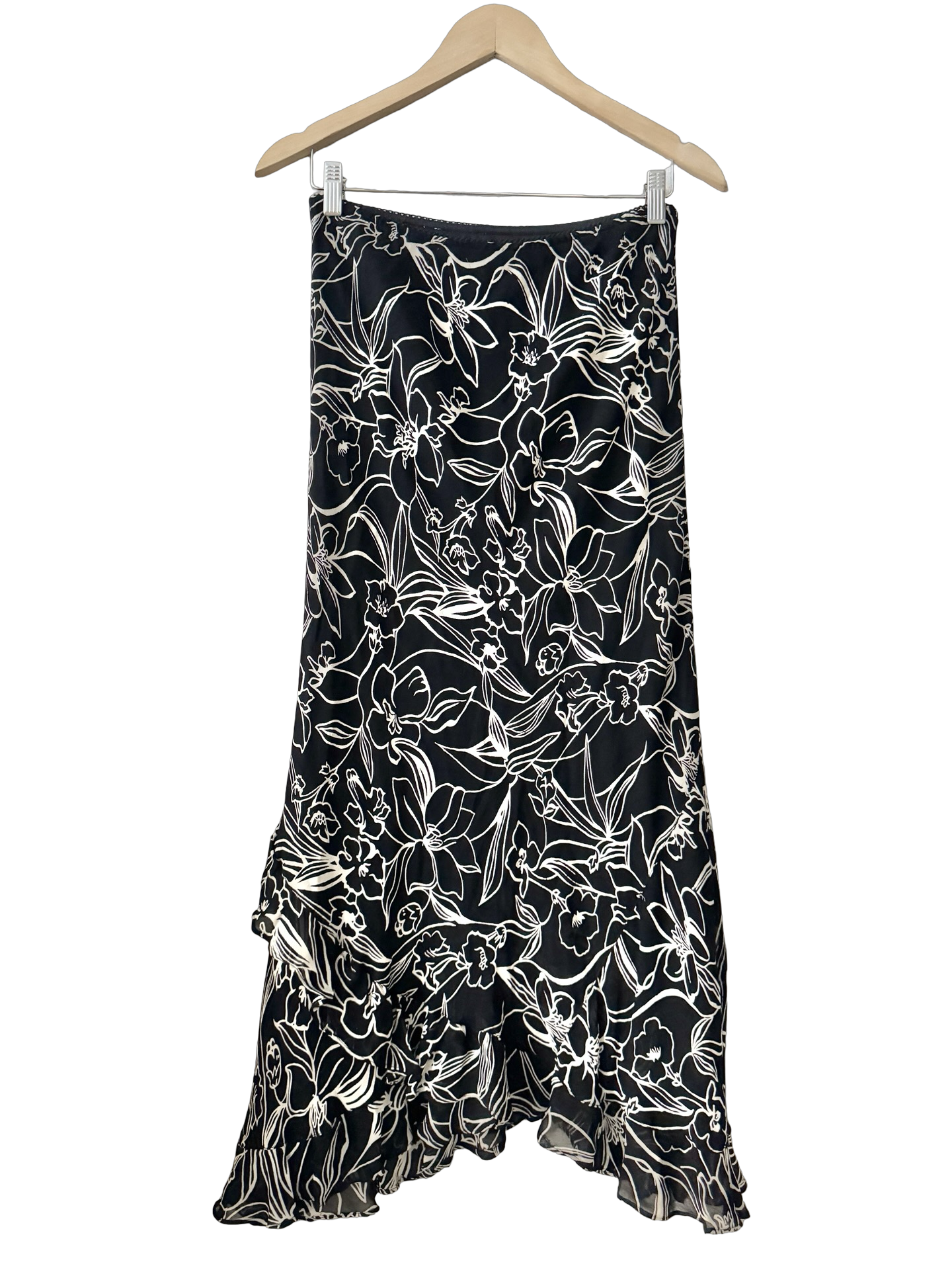 Vintage 90s Midnight Botanical Beaded Silk Skirt (M)
