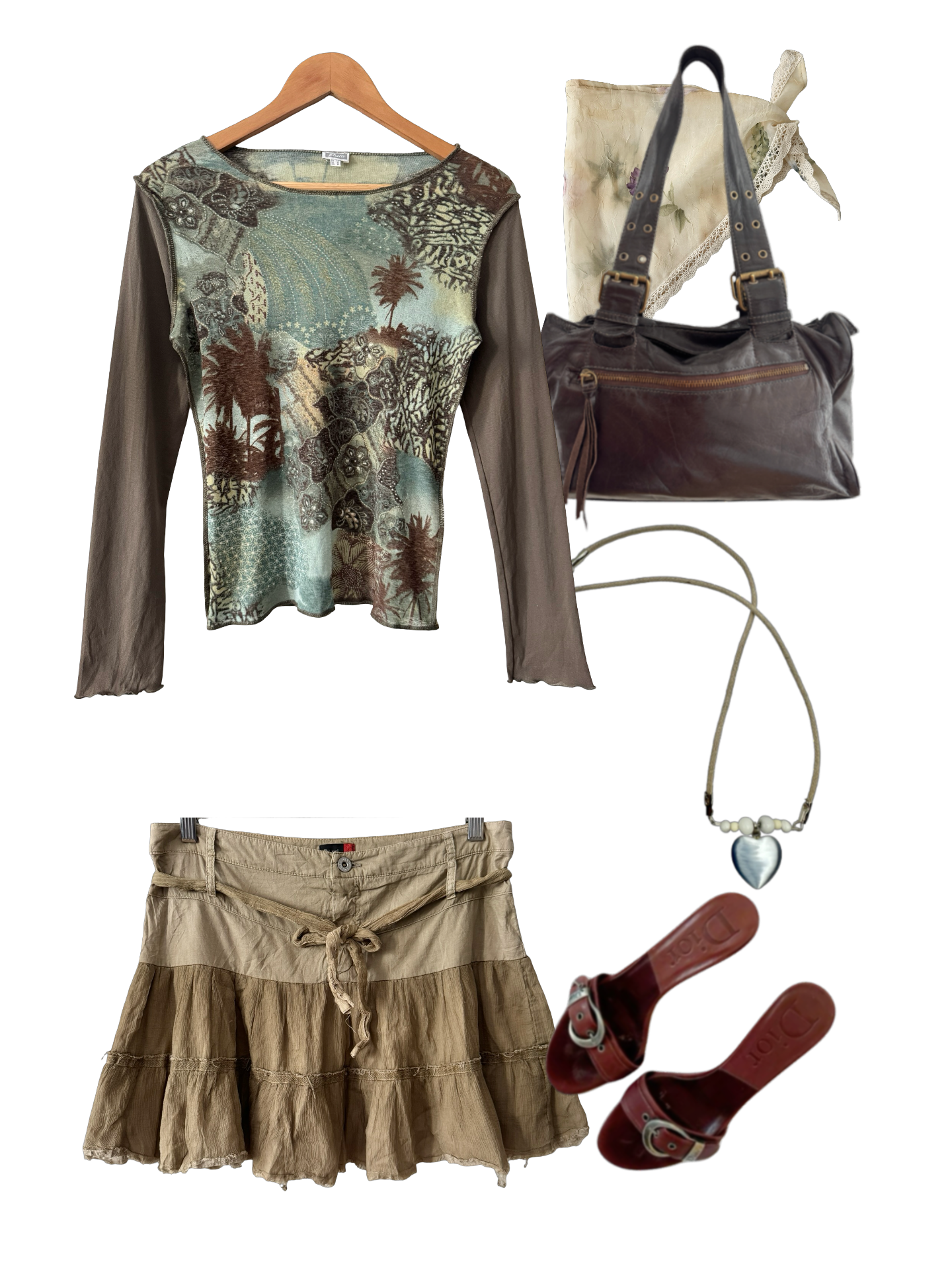 Vintage Y2K French Desert Mirage Mesh Top (L)