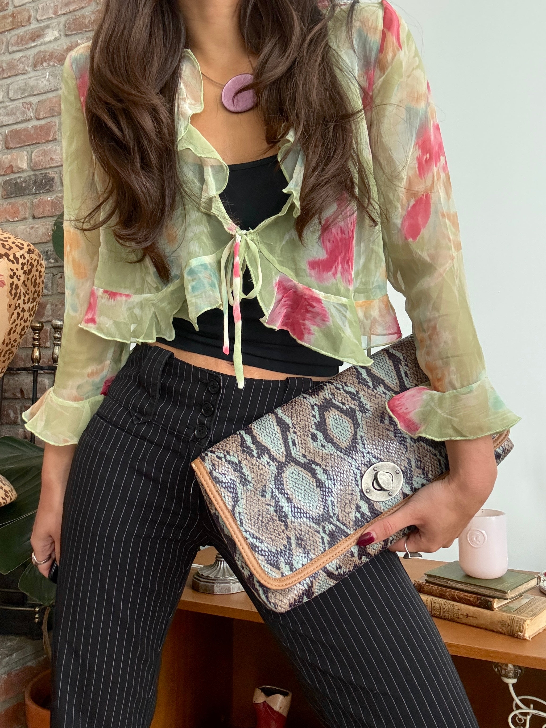Vintage Neutral Snakeskin Envelope Clutch