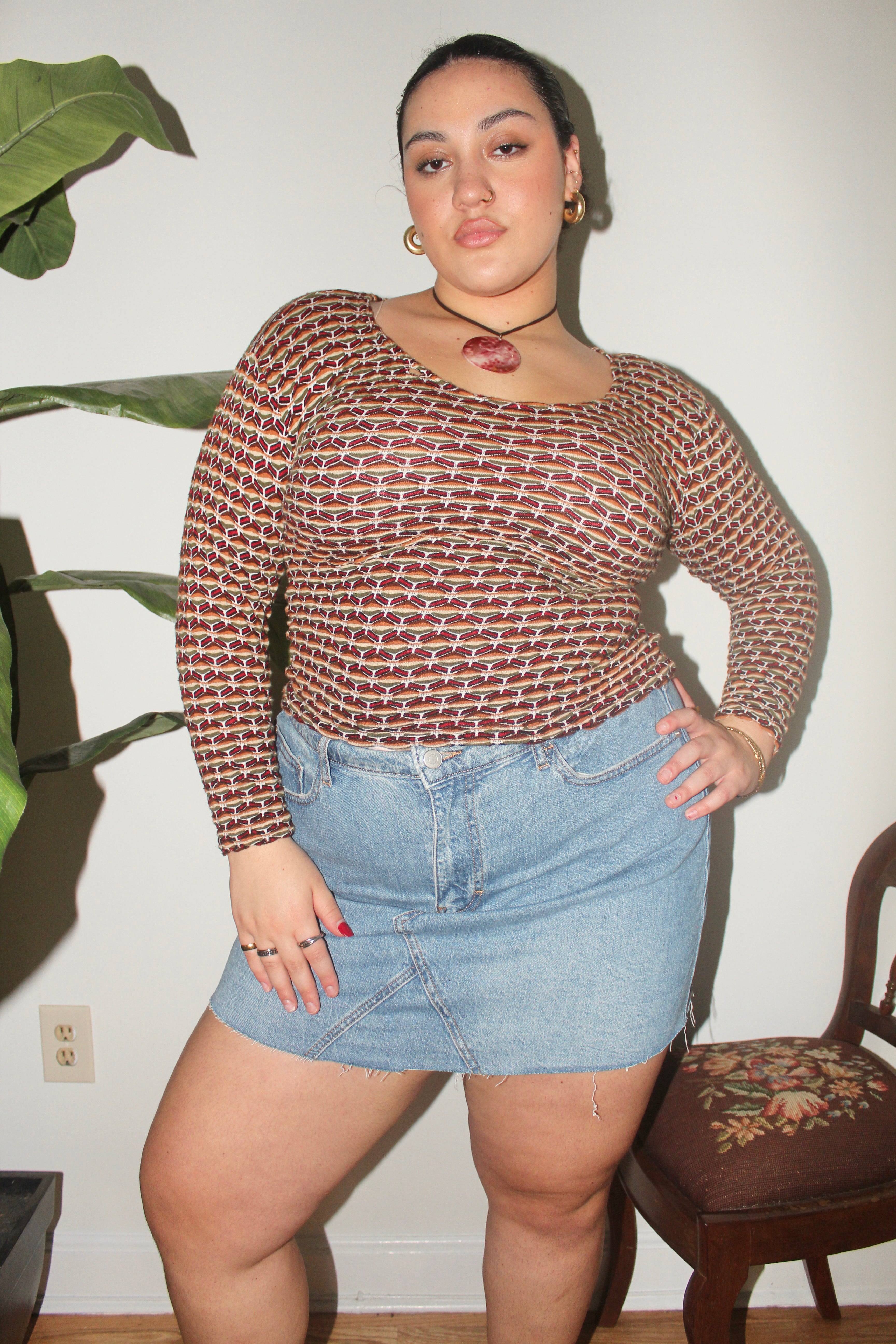 Vintage 90s Textured Stretchy Long Sleeve (L)