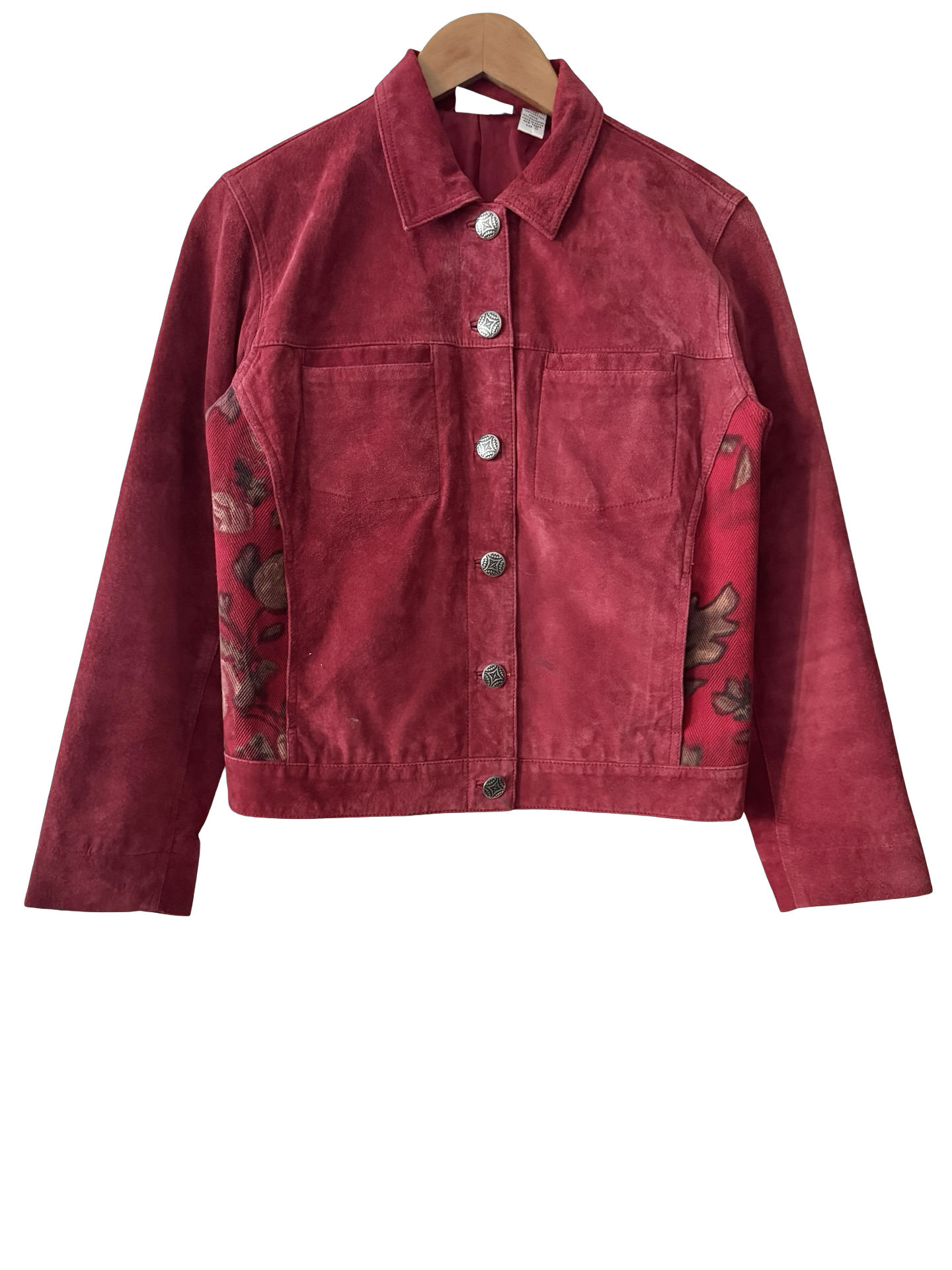 Vintage Y2K Raspberry Leather Floral Jacket (M)