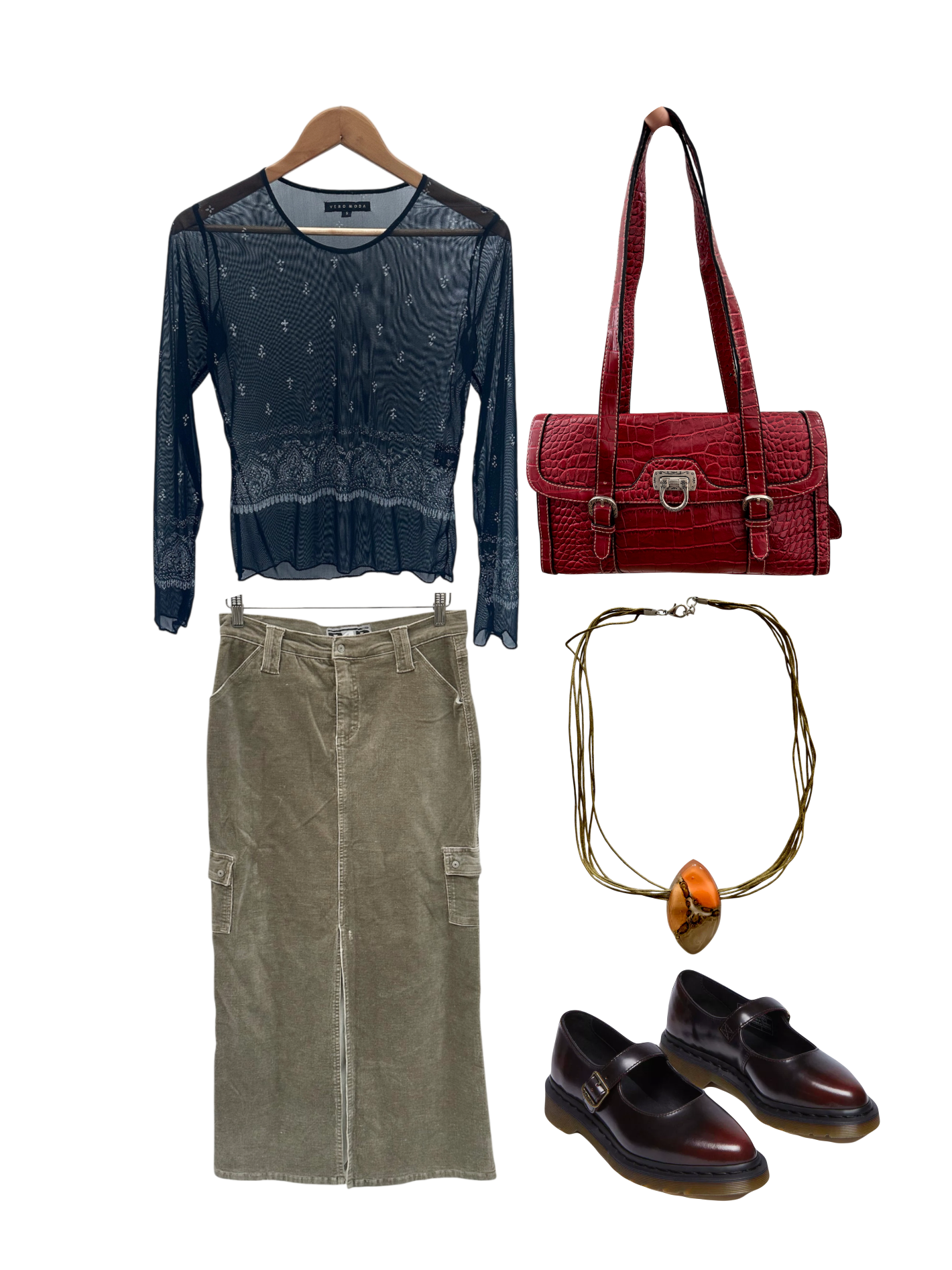 Vintage 90s Olive Cargo Midi Skirt (M)