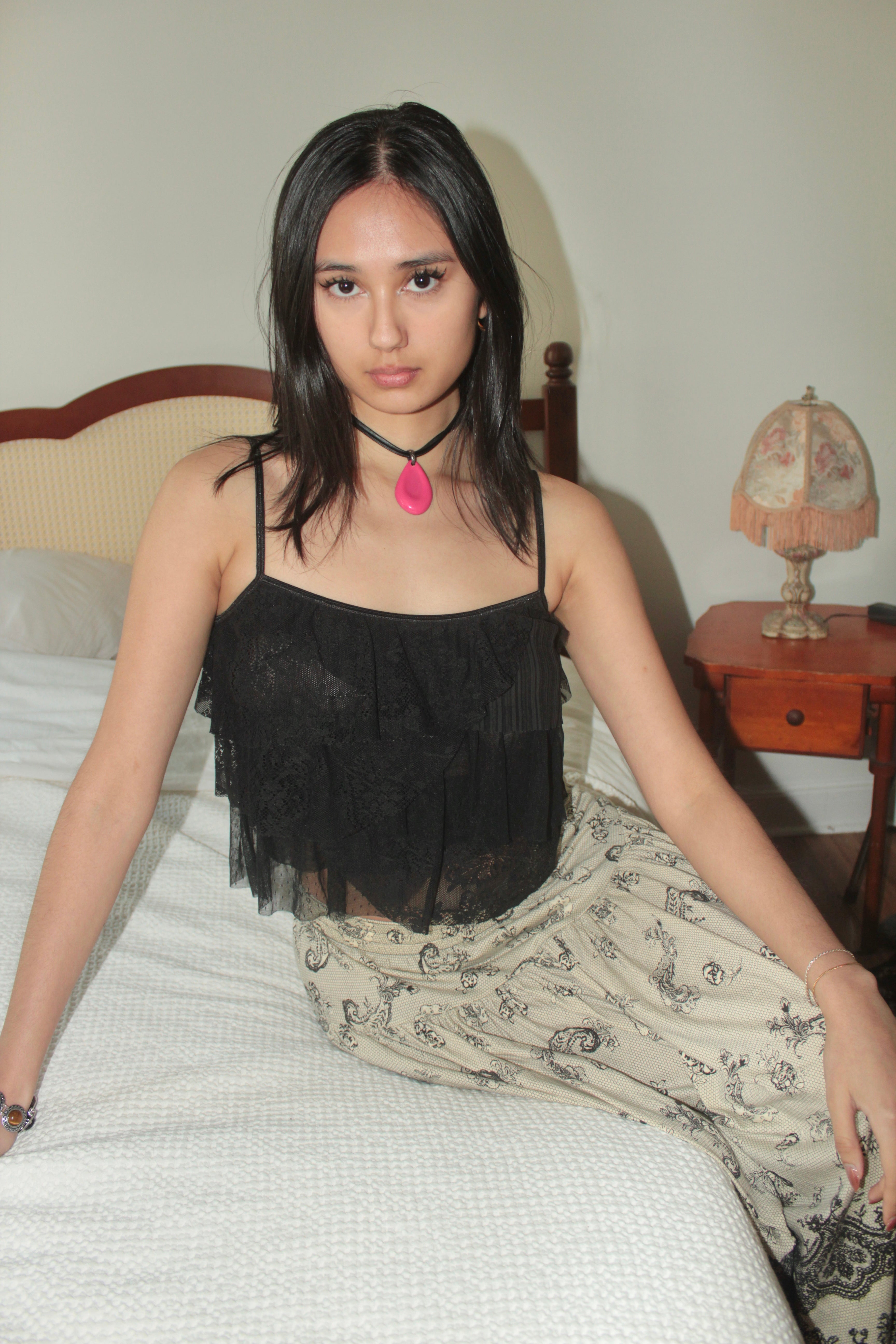 Vintage Y2K Noir Tiered Lace Cami (S)