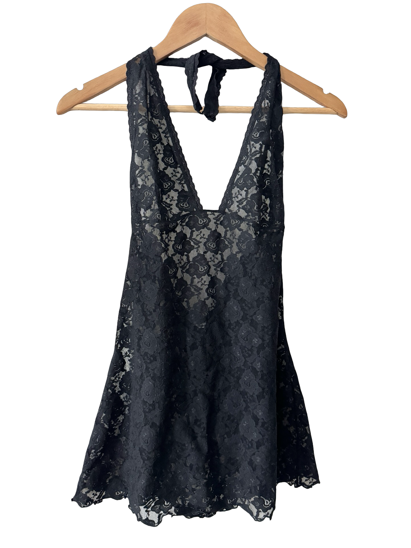 Vintage Y2K Midnight Lace Halter Top (S)