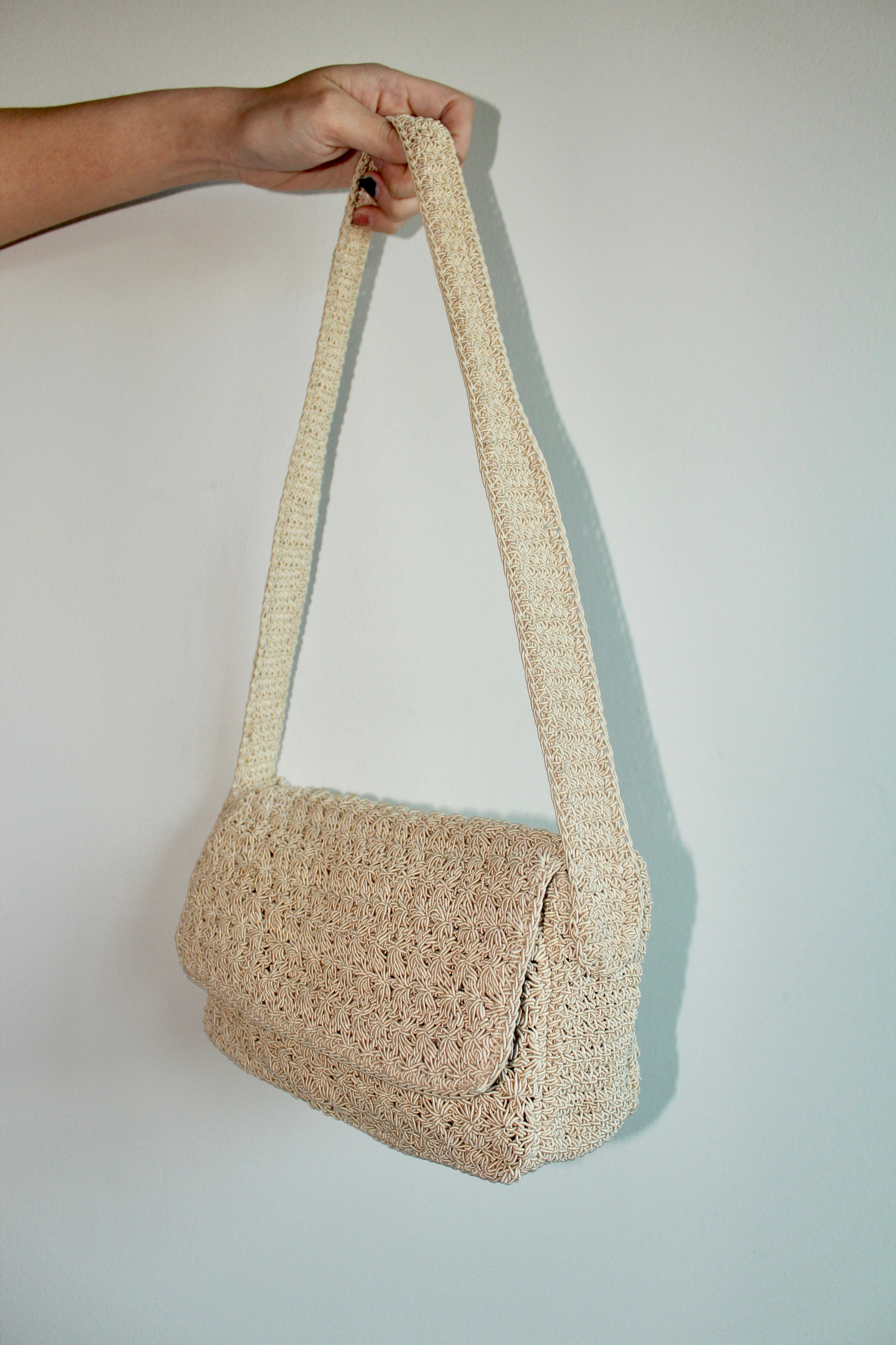 Vintage 90s Cream Knit Shoulder Purse