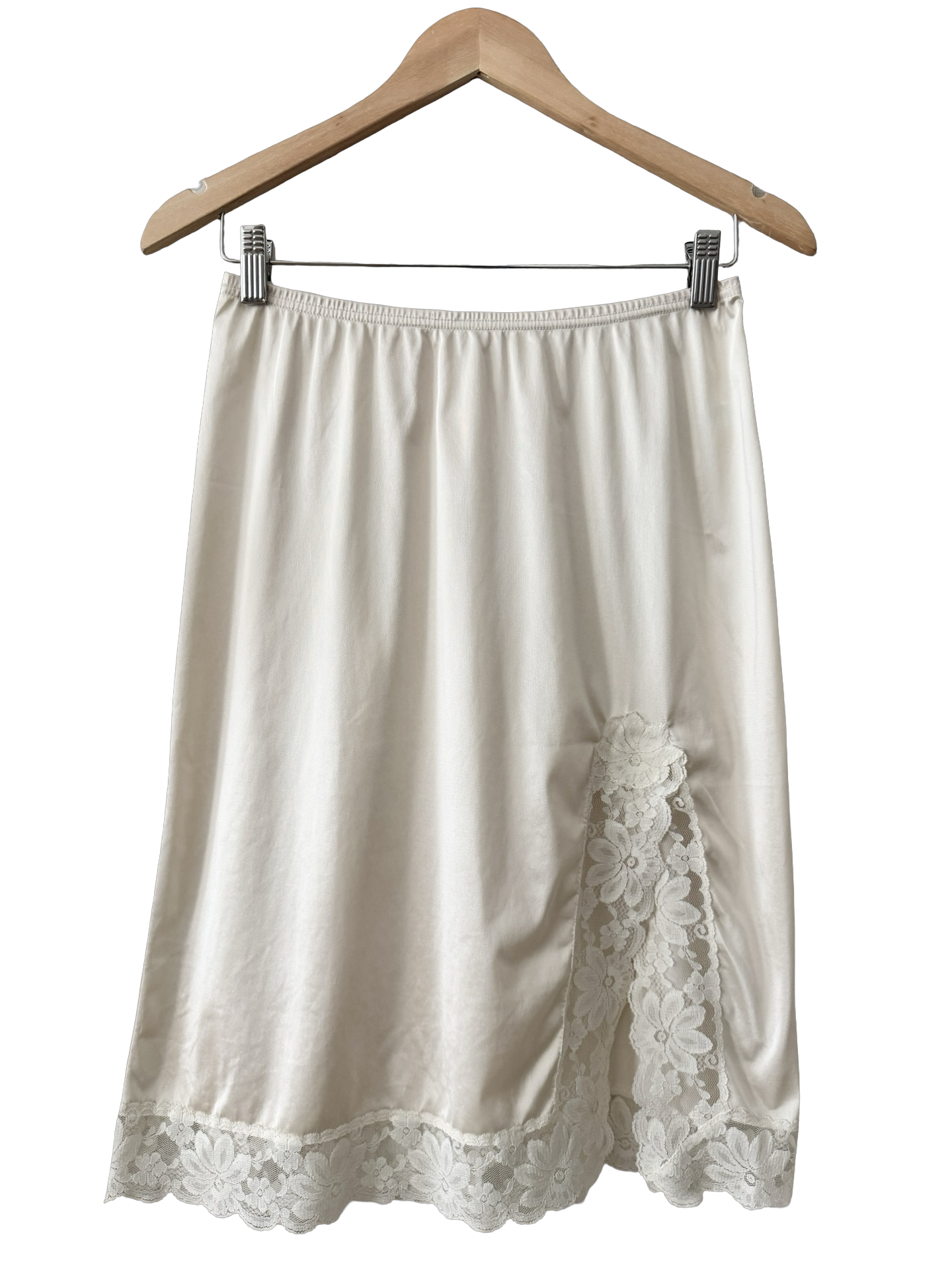 Vintage 90s Ivory Satin Lace Midi Skirt (M)