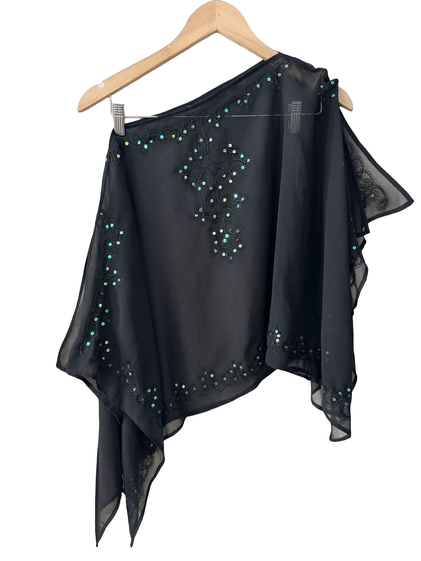 Vintage 90s Black Beaded Sequin Poncho (One Size)