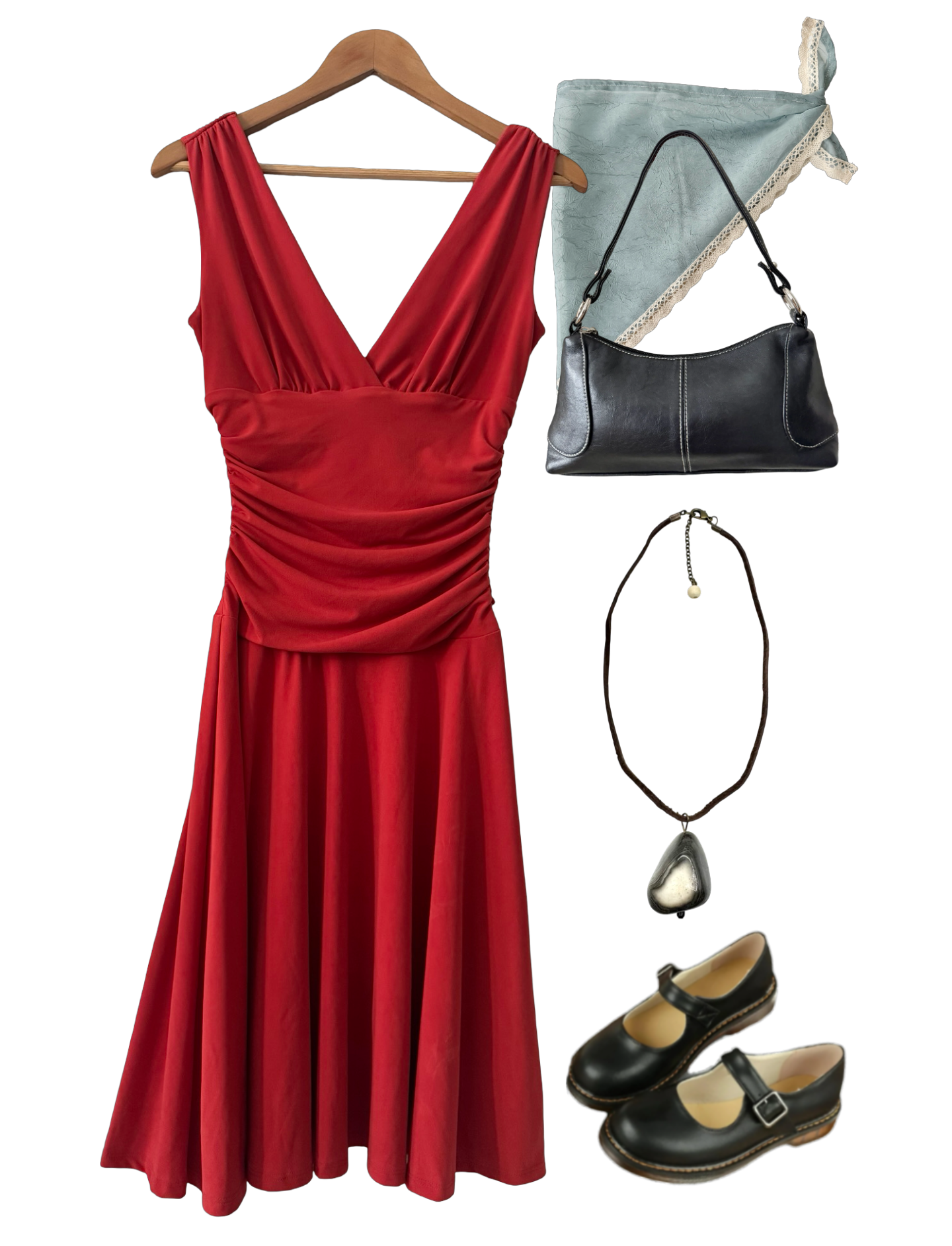 Vintage Y2K Burnt Orange Ruched Midi Dress (S)
